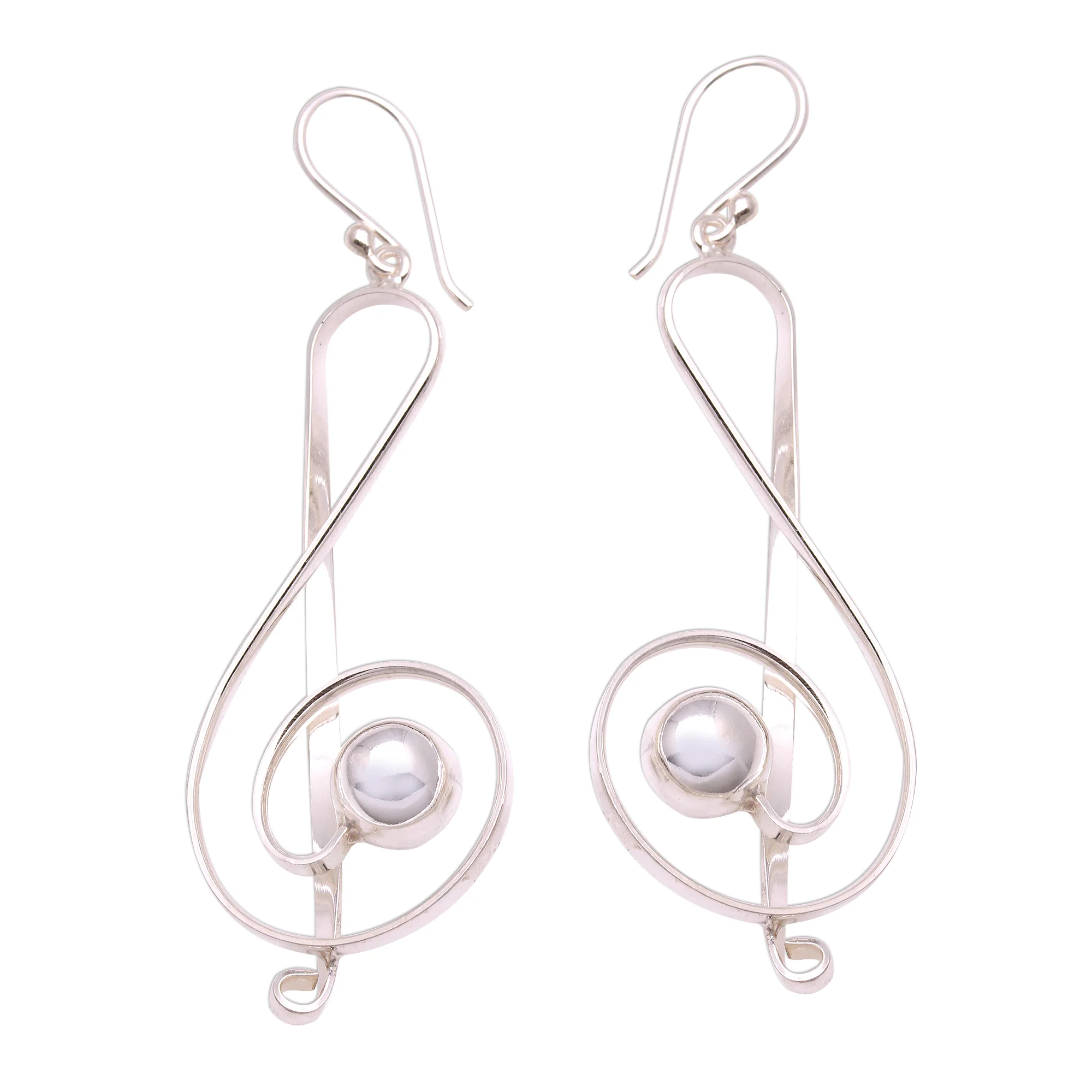 Gleaming Melody Sterling Silver Treble Clef Dangle Earrings from Bali - Image 2