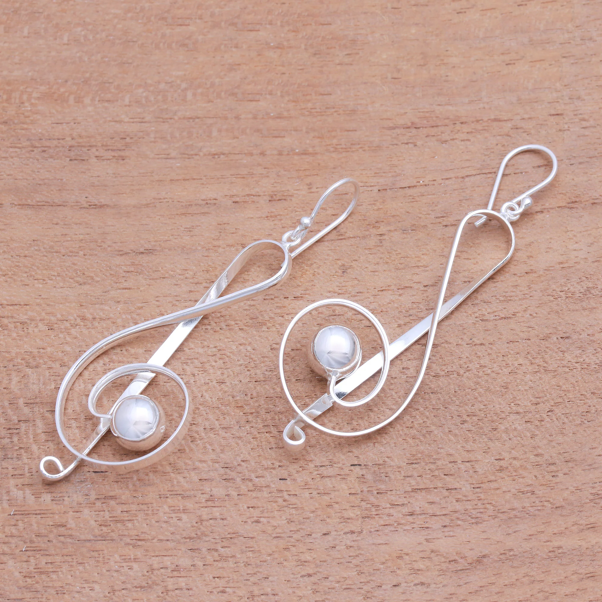 Gleaming Melody Sterling Silver Treble Clef Dangle Earrings from Bali - Image 4