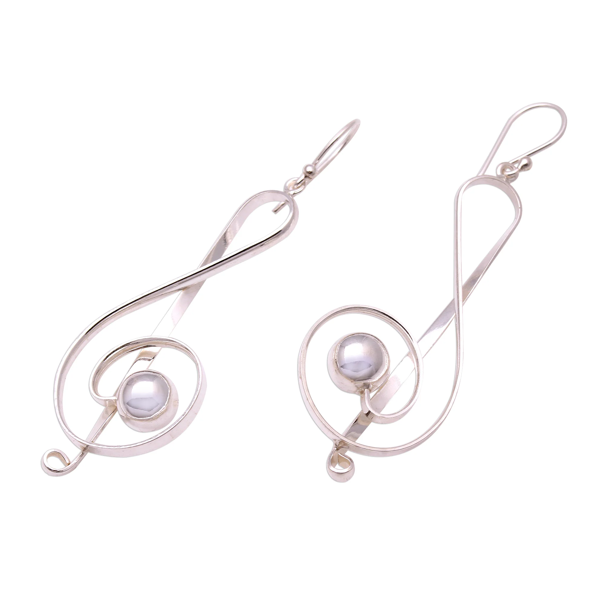 Gleaming Melody Sterling Silver Treble Clef Dangle Earrings from Bali - Image 5