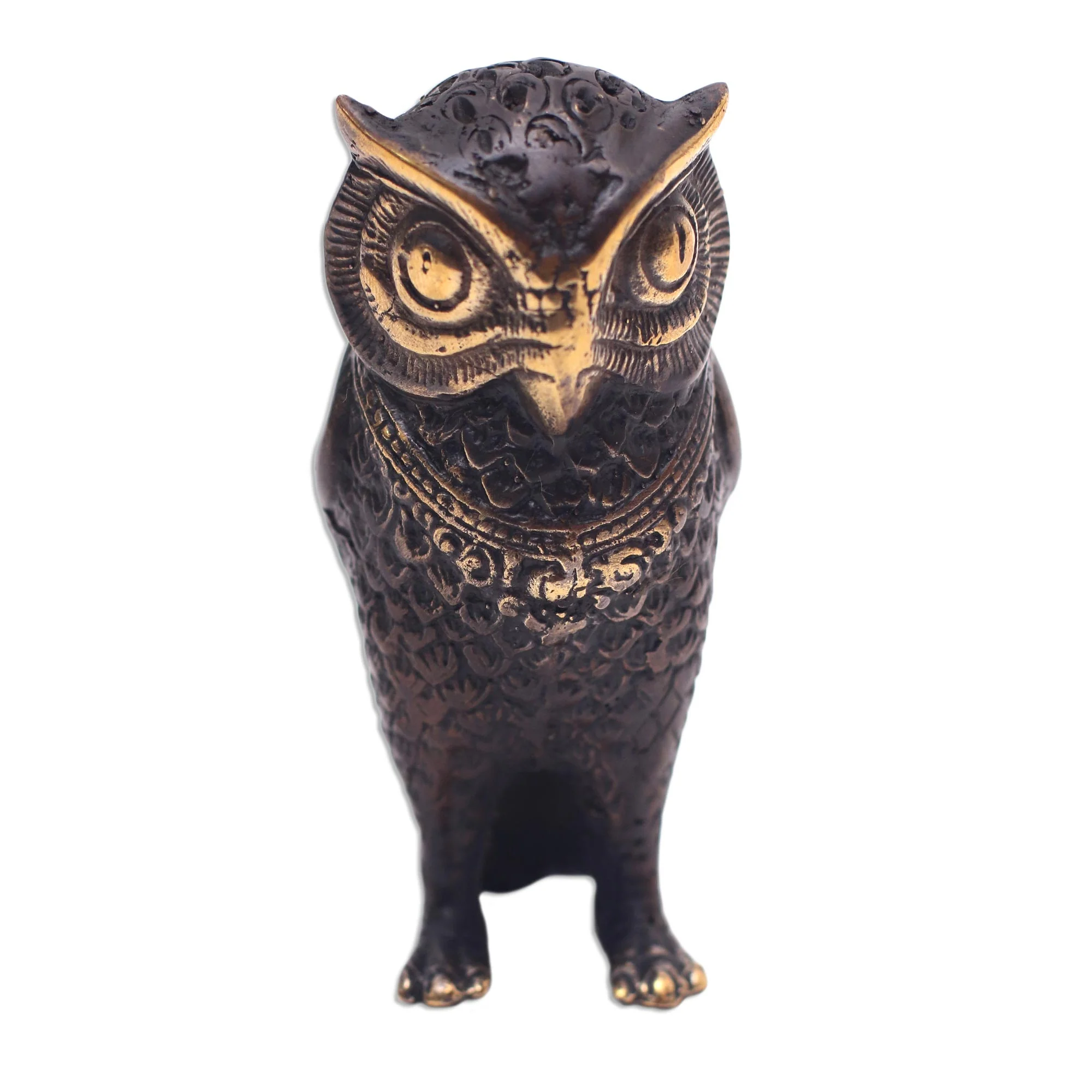 Gleaming Owl Antiqued Bronze Owl Figurine Crafted in Bali - Image 2