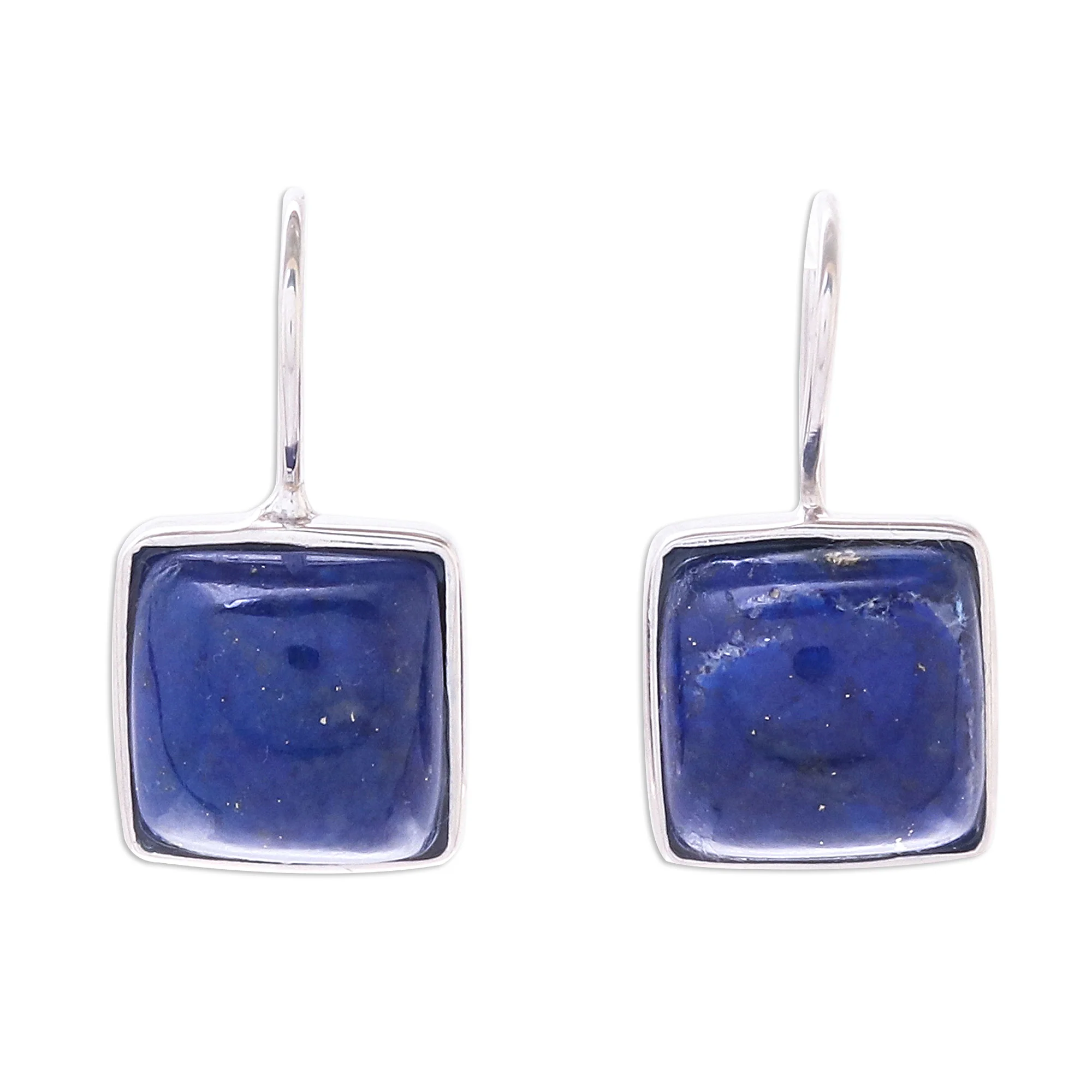 Gleaming Squares Rhodium Plated Lapis Lazuli Drop Earrings from Thailand - Image 2