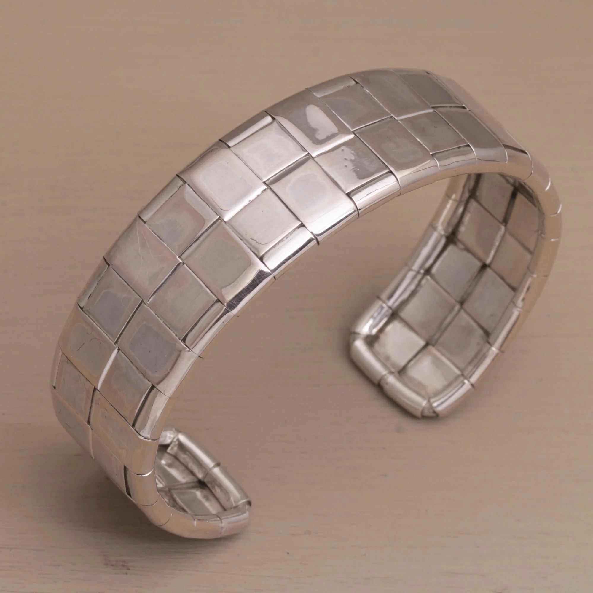 Gleaming Weave Woven Sterling Silver Cuff Bracelet from Bali - Image 3