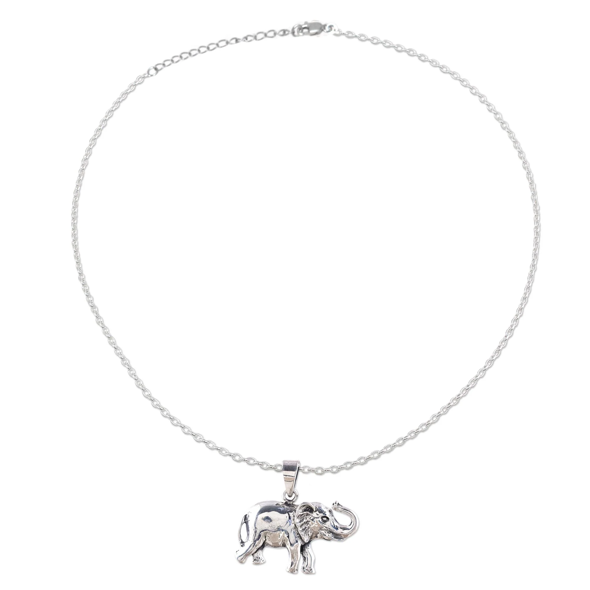 Gleeful Elephant Handcrafted Sterling Silver Elephant Pendant Necklace - Image 2
