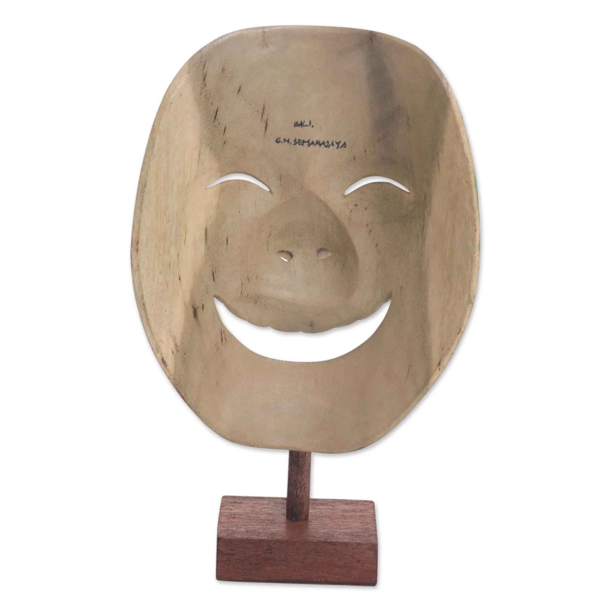 Gleeful Smile Balinese Handcrafted Hibiscus Wood Mask Butterfly Motif - Image 5