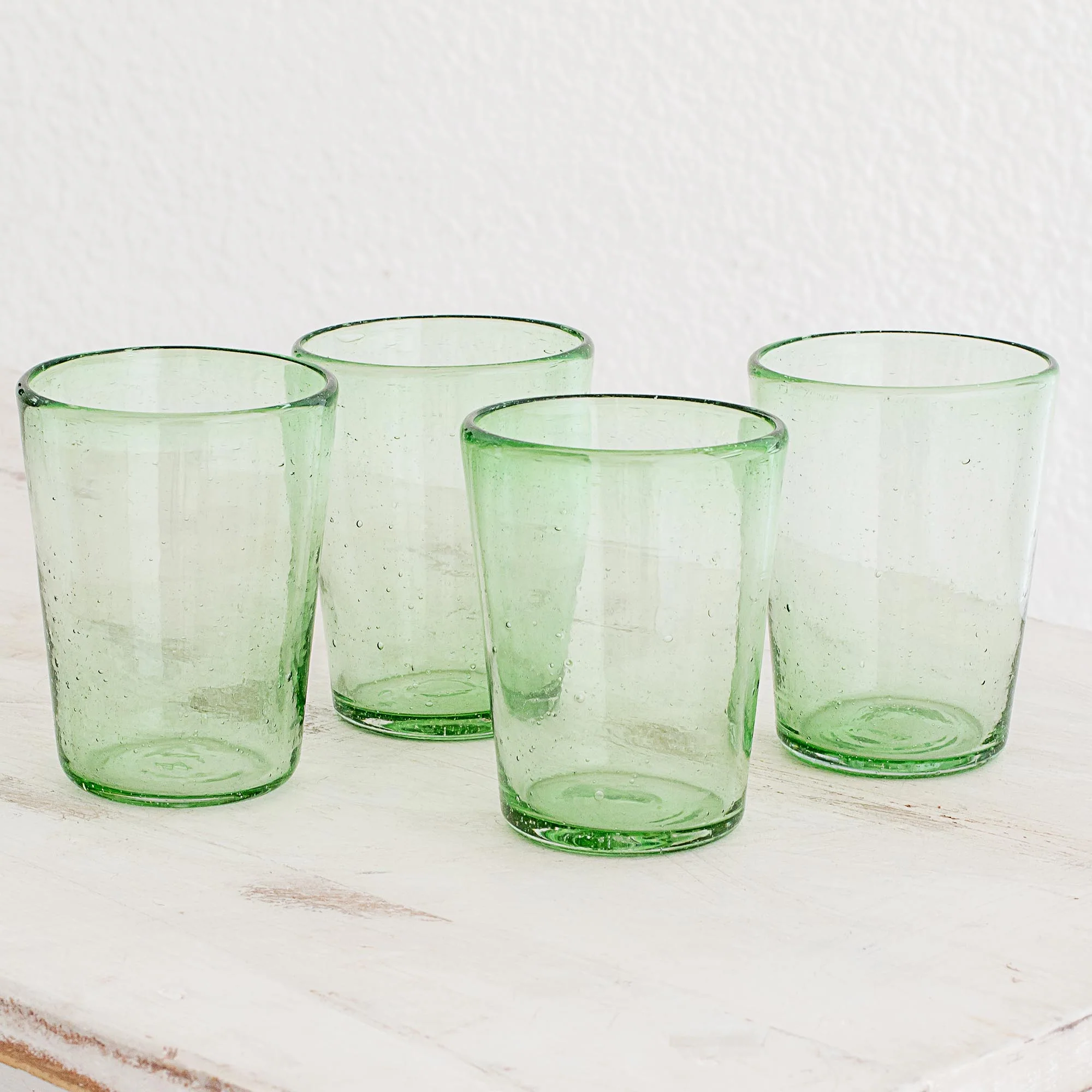 Glistening Meadow Handblown Recycled Glass Pale Green Juice Glasses (Set of 4) - Image 3