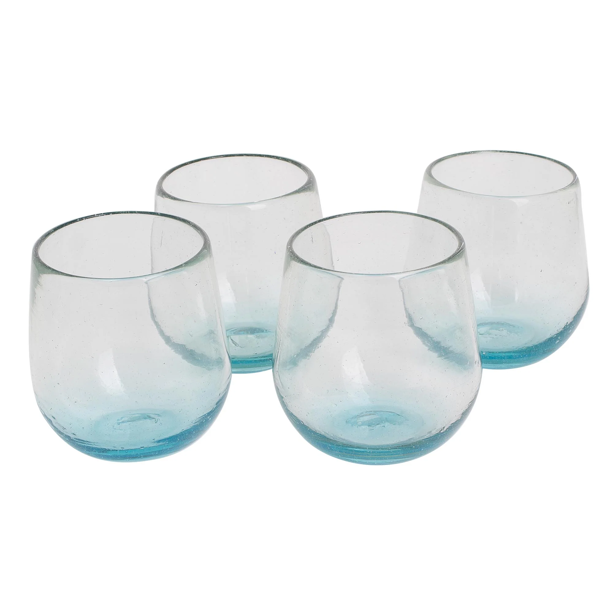Glistening Sea Set of Four Recycled Glass Stemless Wine Glasses in Blue - Image 2