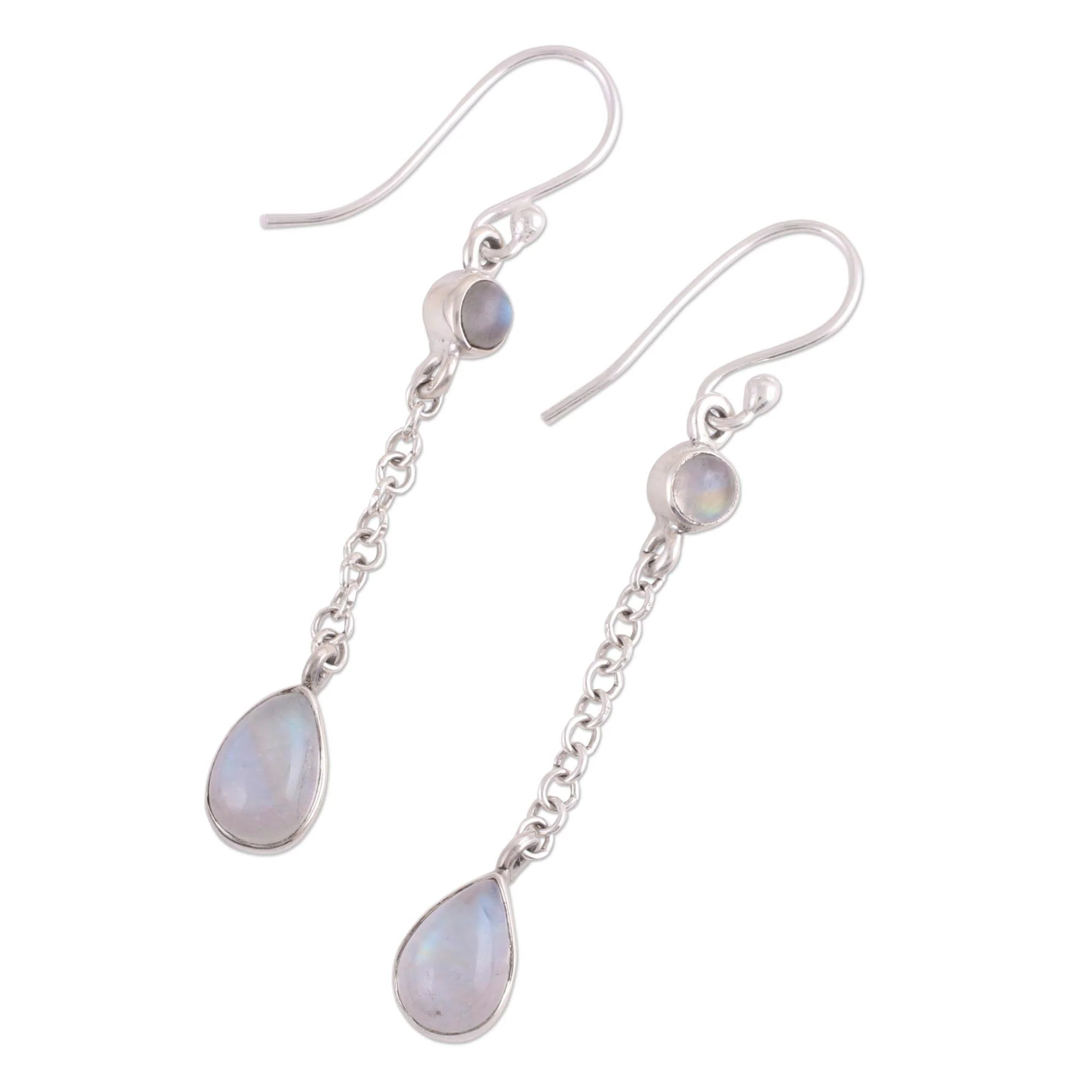 Glistening Teardrops Teardrop Rainbow Moonstone Dangle Earrings from India - Image 4