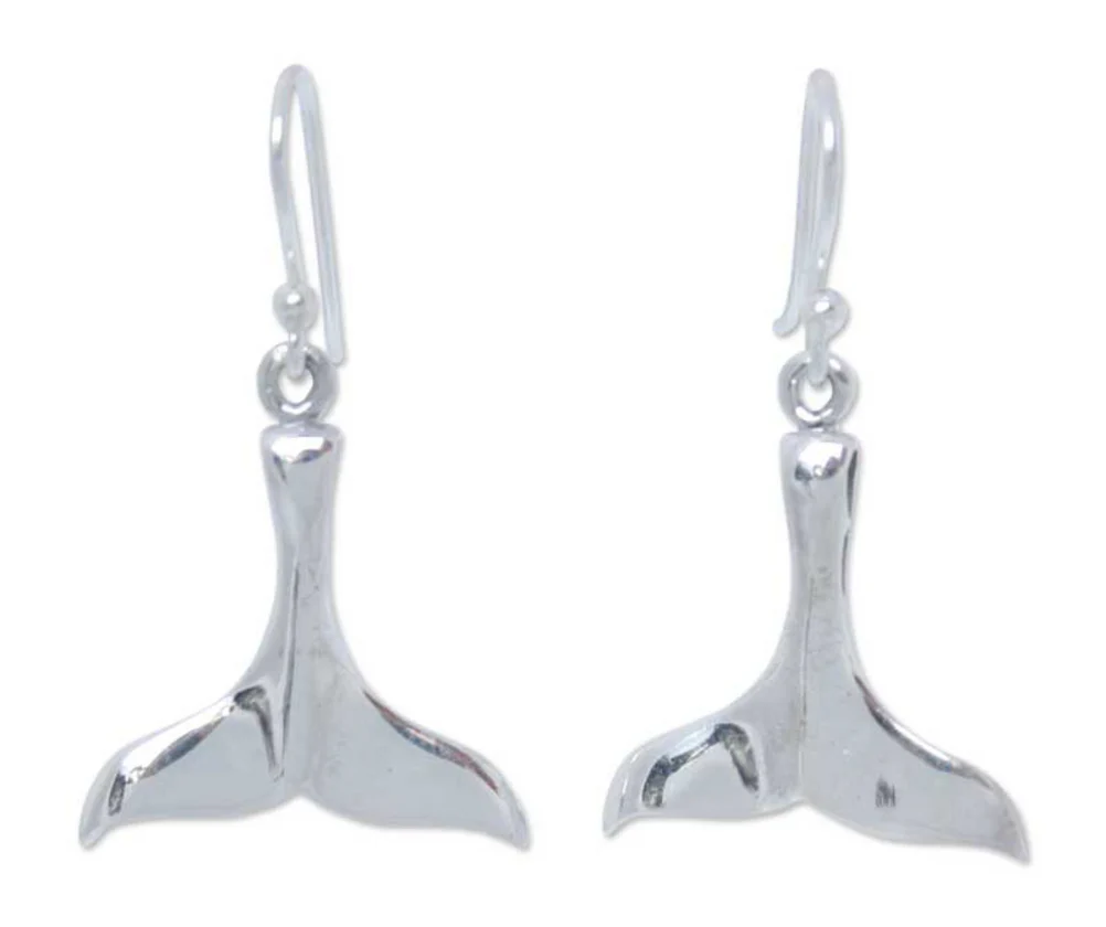 Glistening Whale Silver Dangle Earrings - Image 2