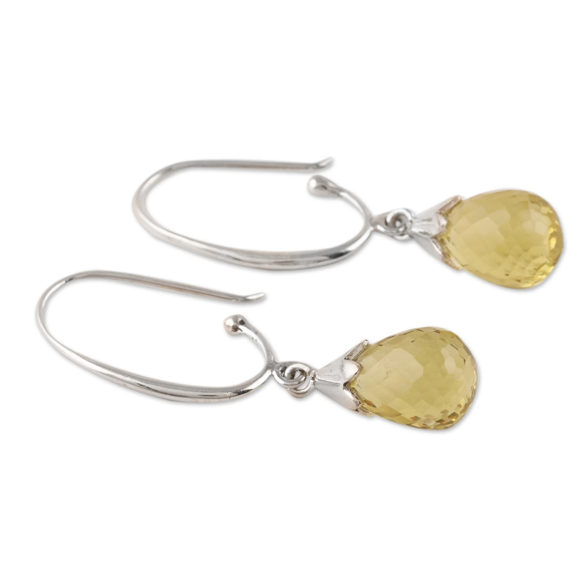 Glittering Dew 10-Carat Lemon Quartz Dangle Earrings from India - Image 4