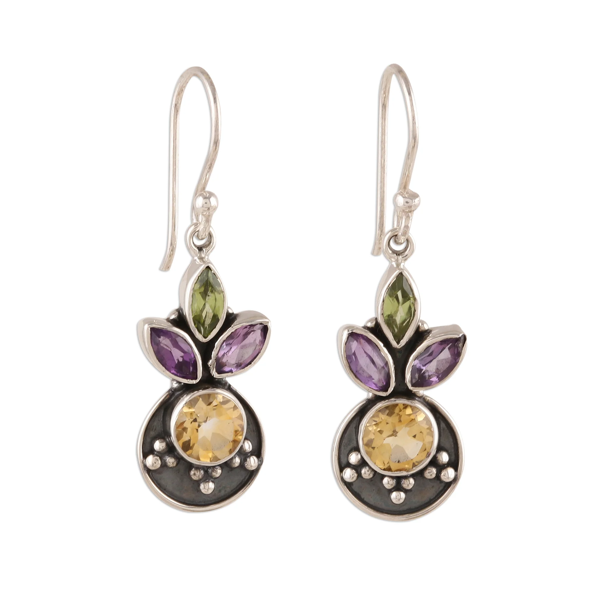 Glittering Melody 3-Carat Multi-Gemstone Dangle Earrings from India - Image 2