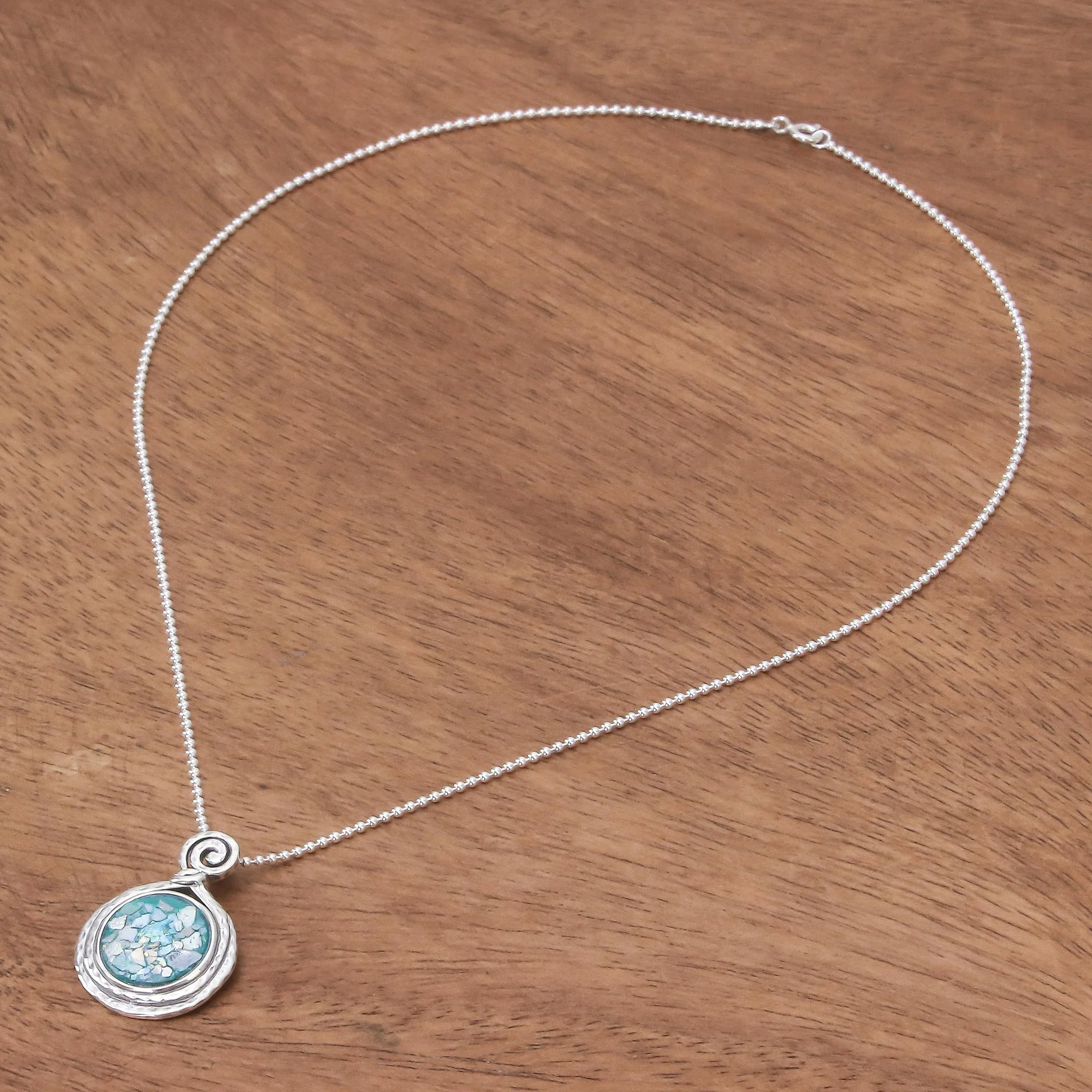 Glittering Moon Artisan Crafted Roman Glass Pendant Necklace from Thailand - Image 4