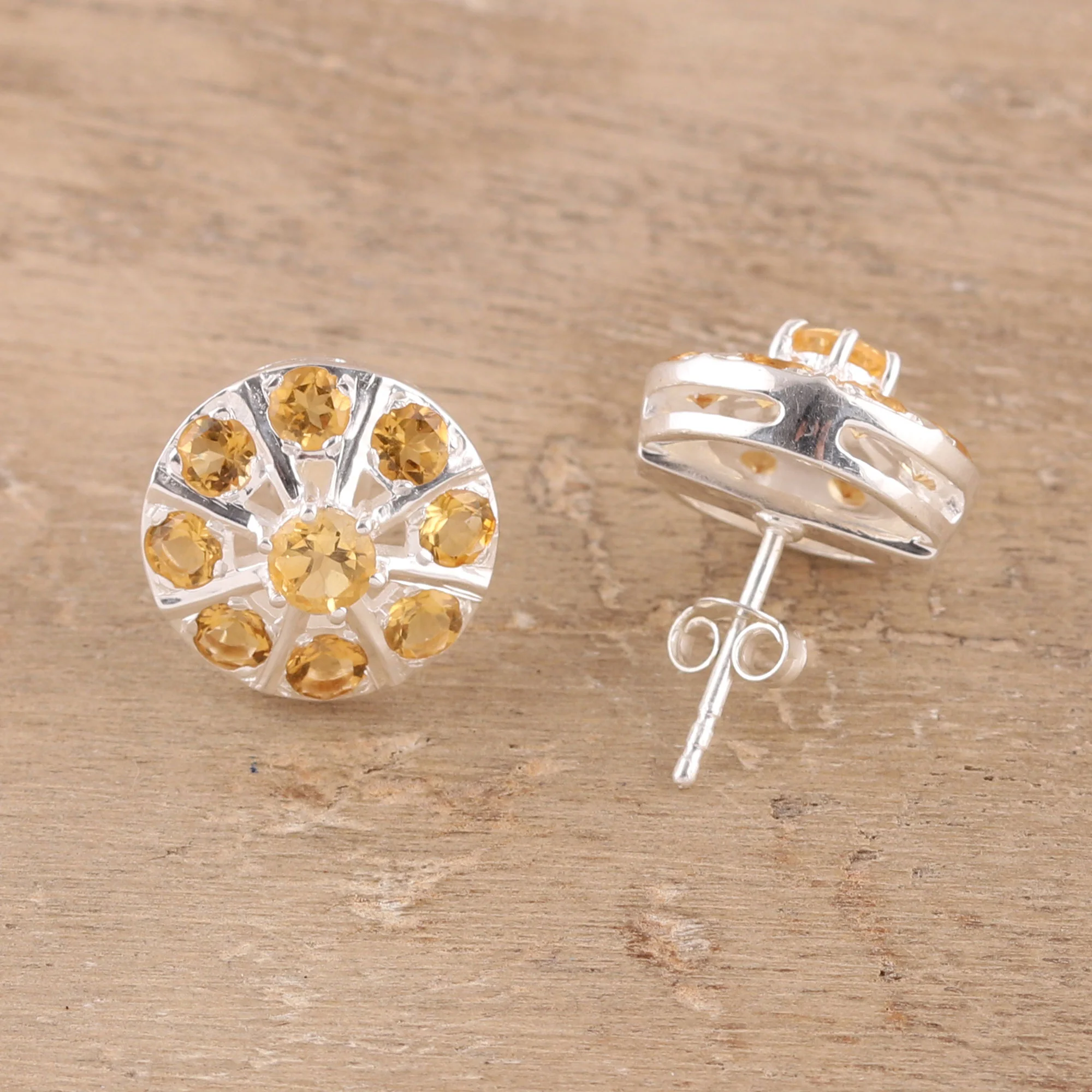 Glittering Shields Citrine Button Earrings Crafted in India - Image 3