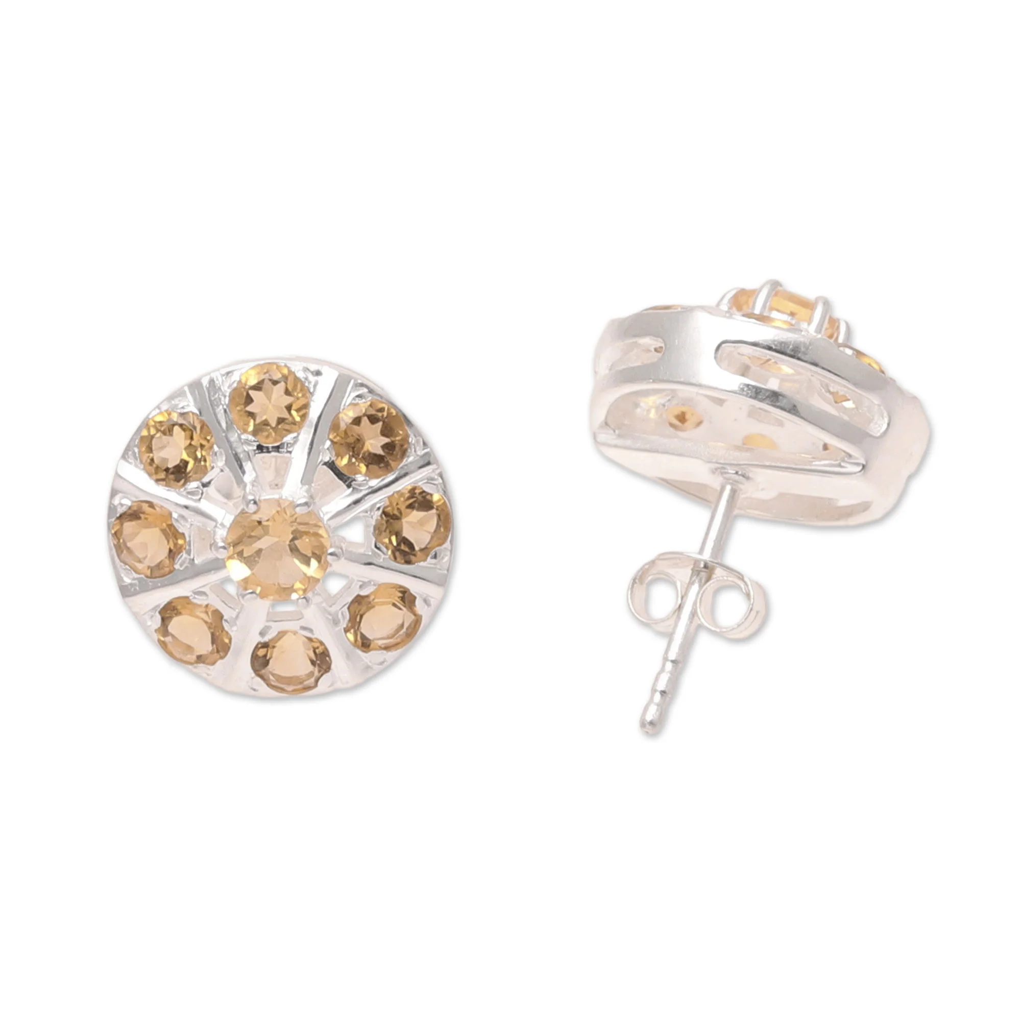 Glittering Shields Citrine Button Earrings Crafted in India - Image 4