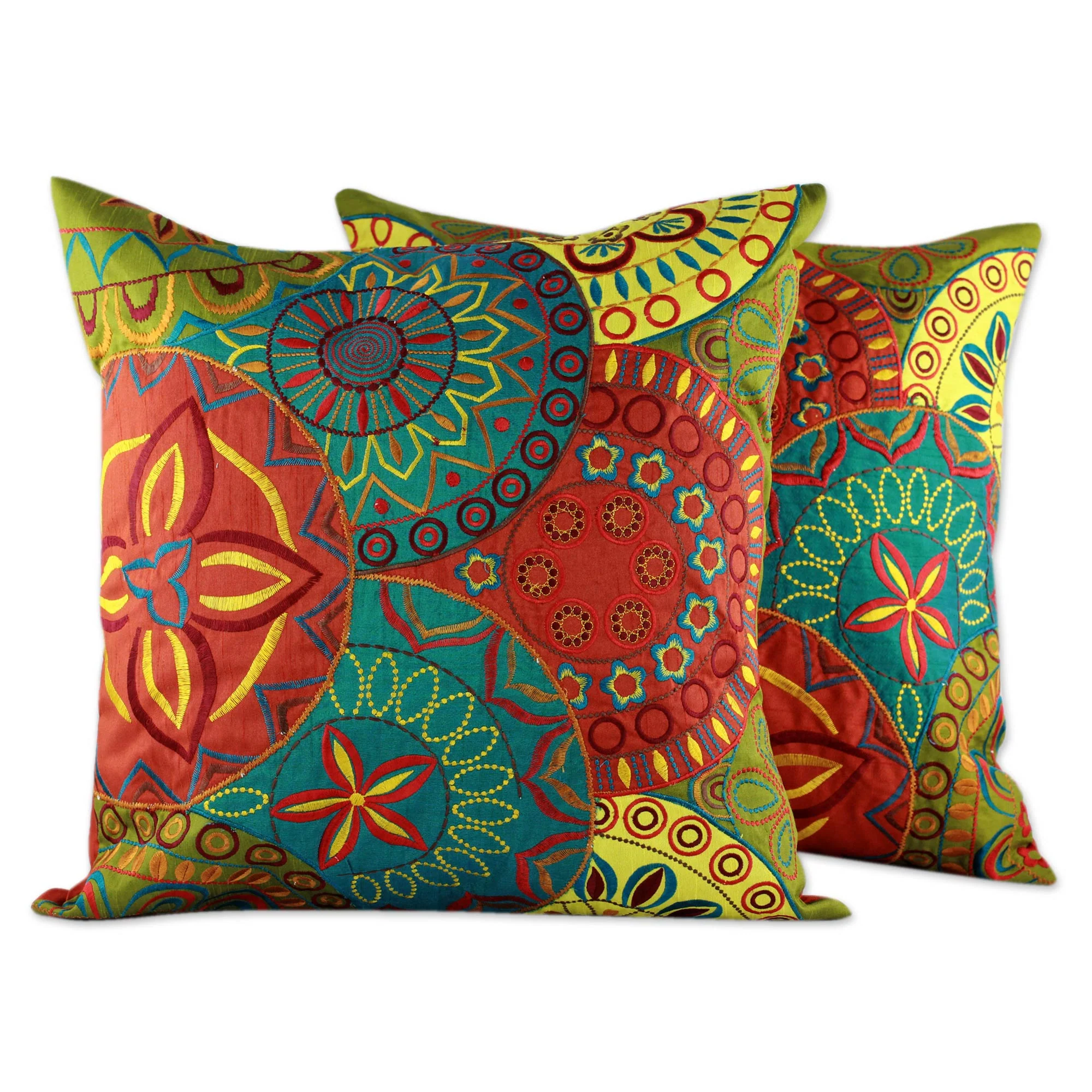 Glorious 2 Orange and Teal Embroidered Applique Cushion Covers - Image 2