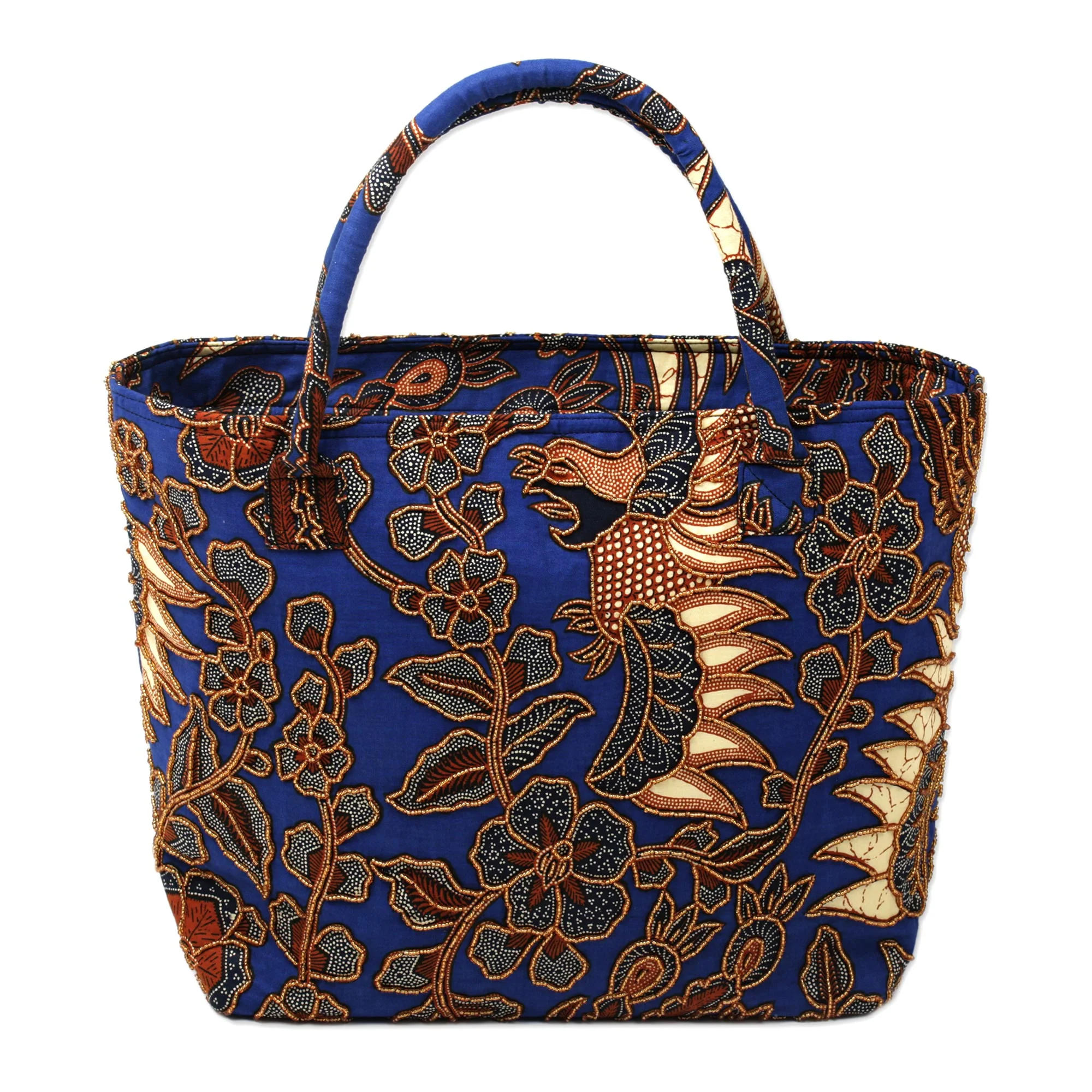 Glorious Java Beaded Blue Cotton Batik Handbag Hand Crafted in Bali - Image 2