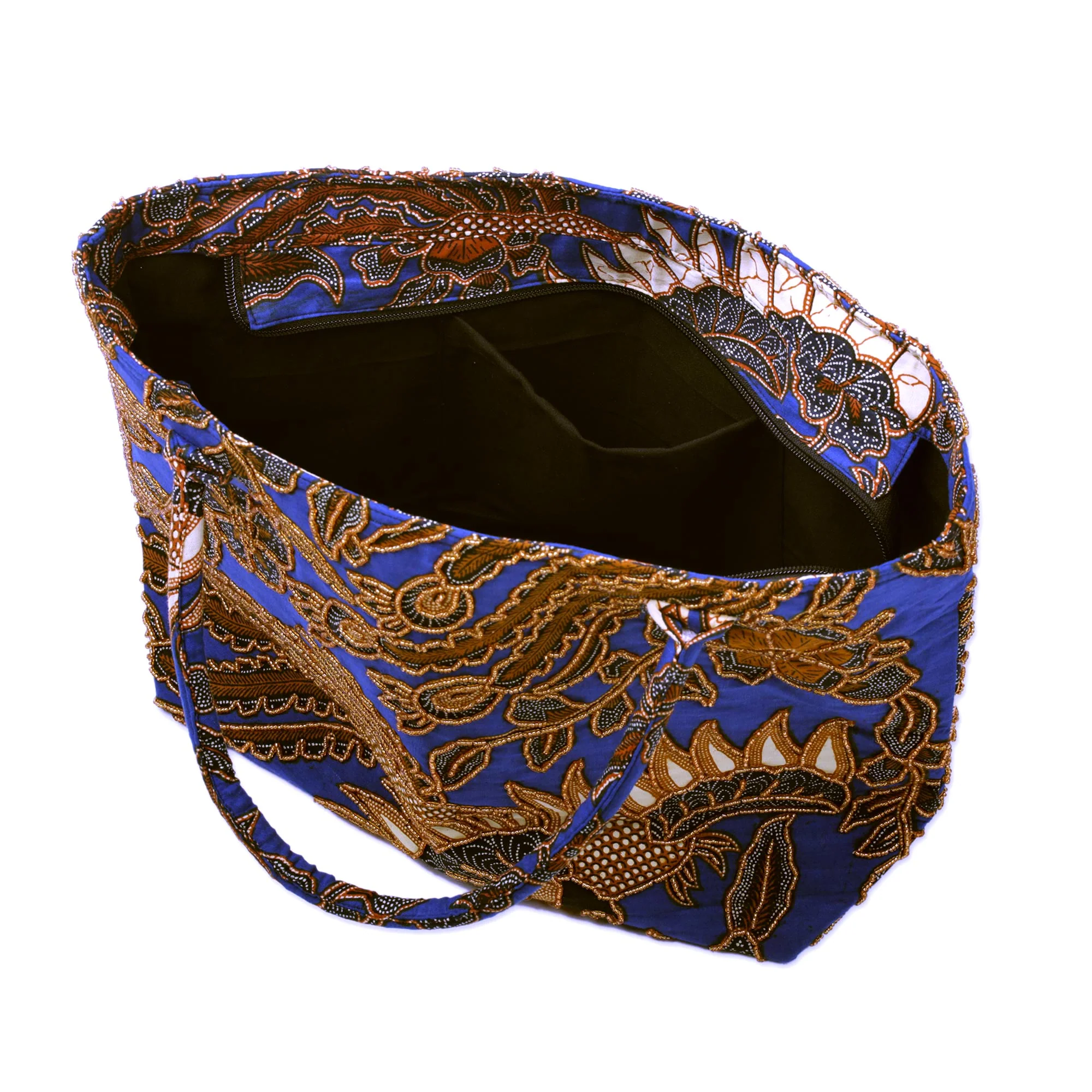 Glorious Java Beaded Blue Cotton Batik Handbag Hand Crafted in Bali - Image 3