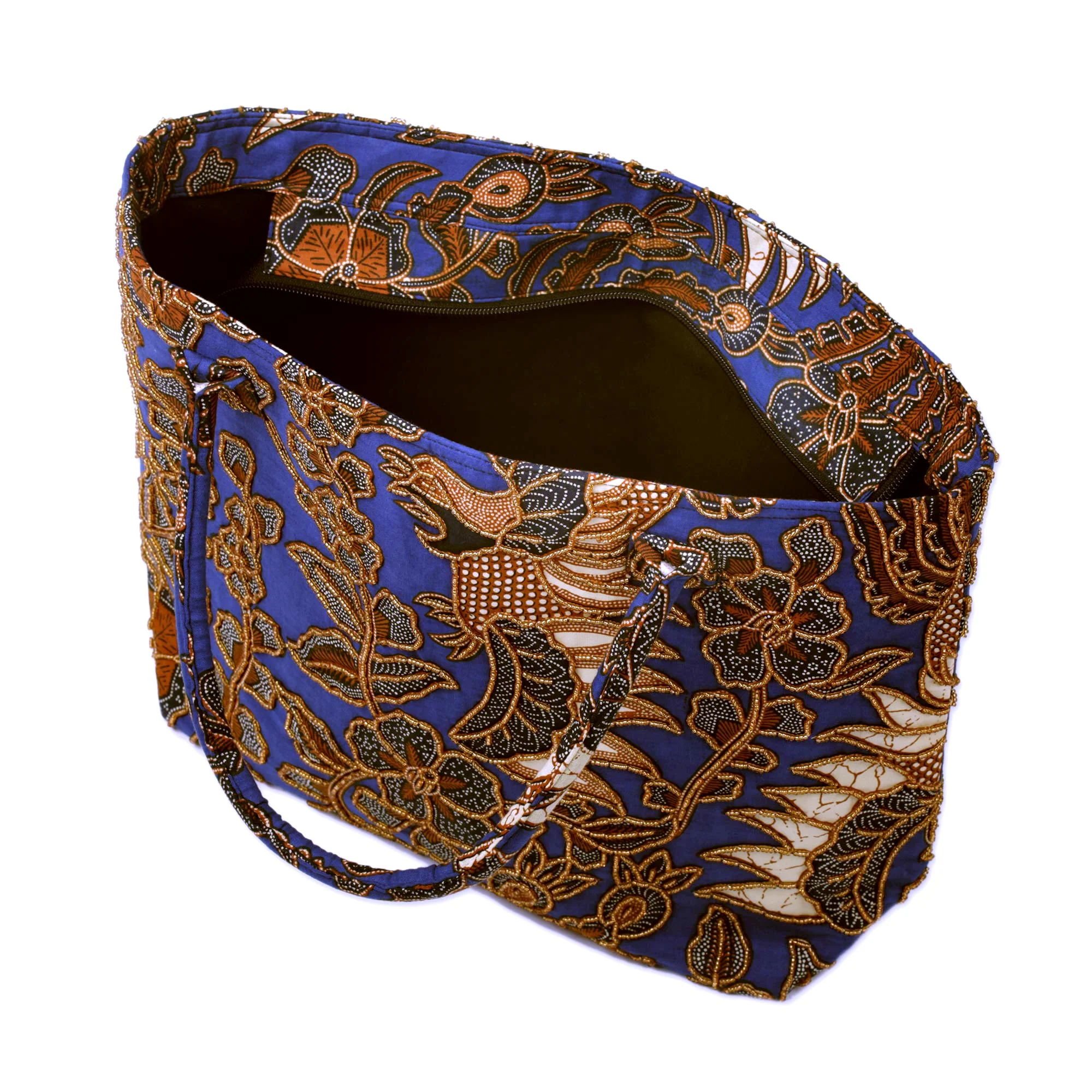 Glorious Java Beaded Blue Cotton Batik Handbag Hand Crafted in Bali - Image 4