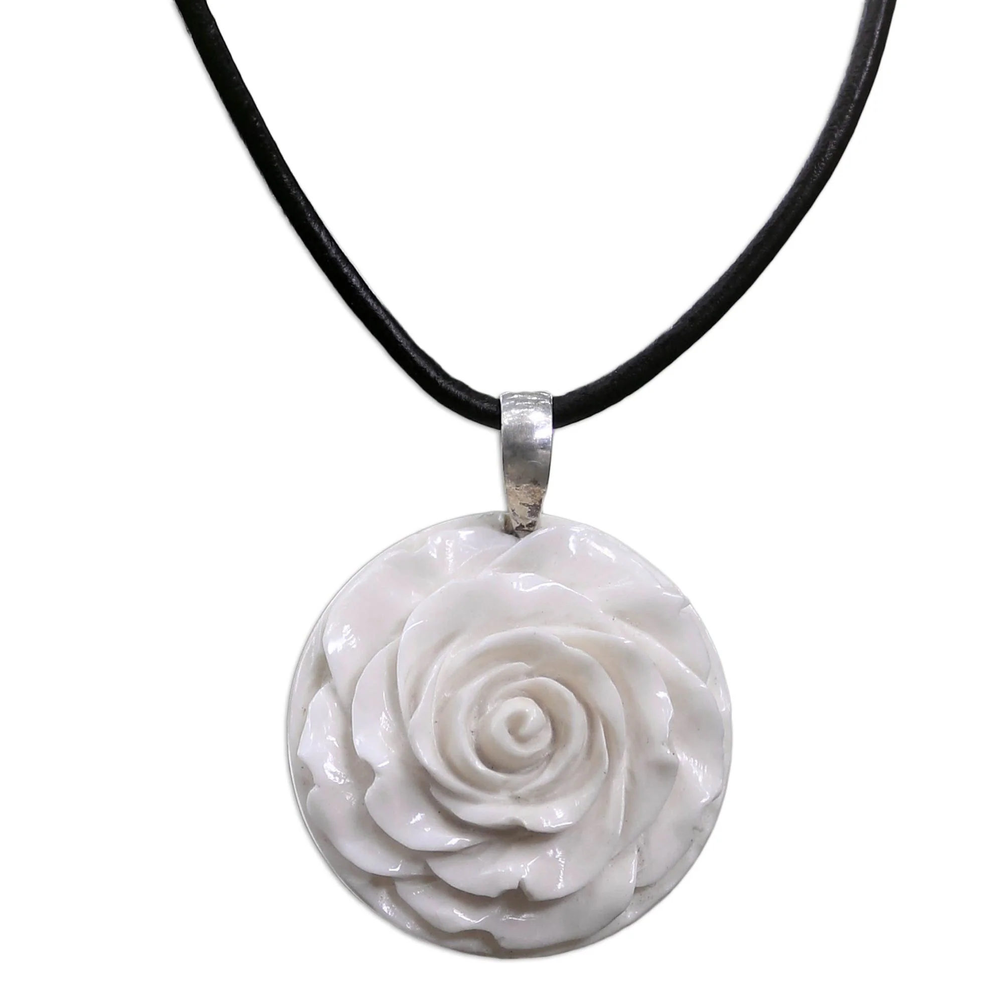 Glorious Rose Bone Pendant Necklace - Image 2