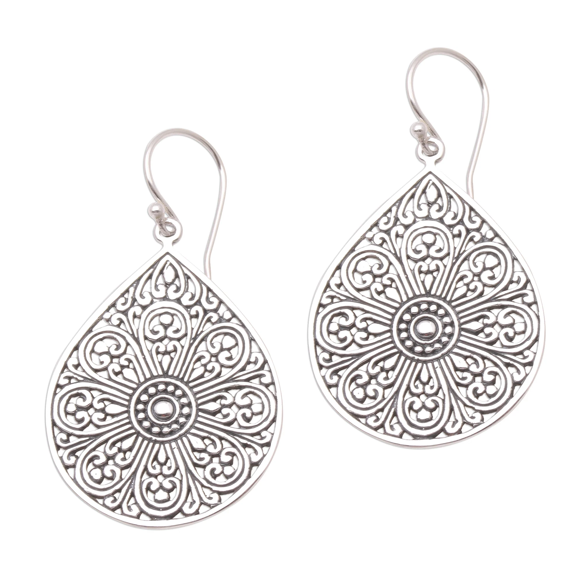 Glorious Teardrops Drop-Shaped Sterling Silver Dangle Earrings from Bali - Image 2