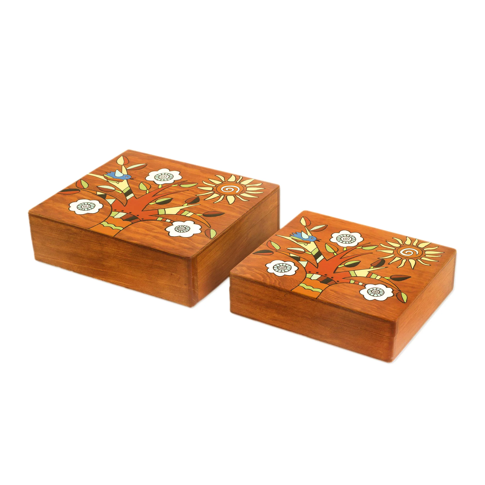 Glorious Tree Square Pinewood Flowering Tree Decorative Boxes (Pair) - Image 2