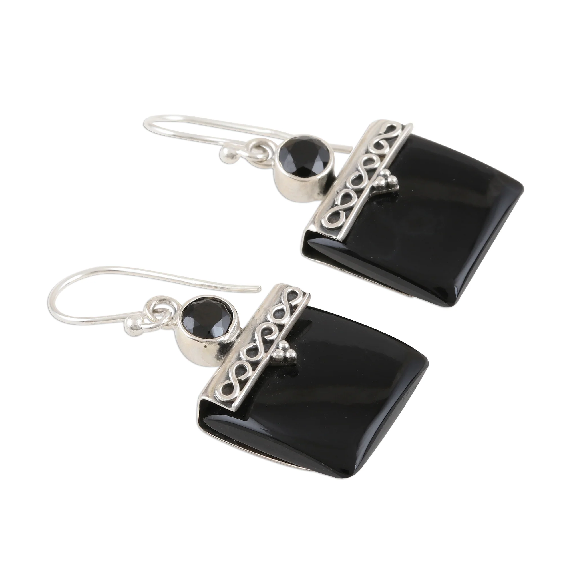 Glory in Black Black Onyx and Silver Dangle Earrings - Image 4