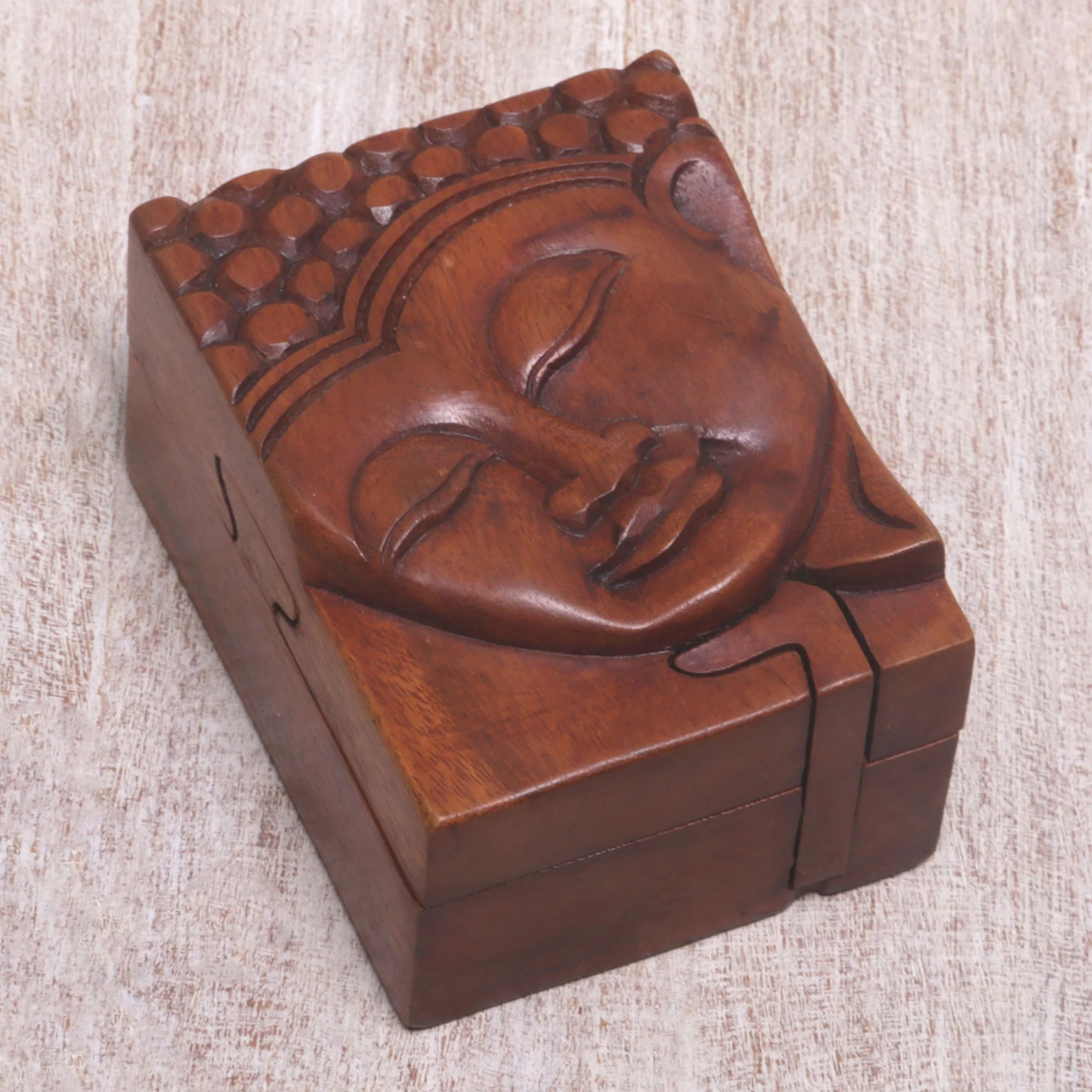 Glory of Buddha Hand Carved Buddha Motif Puzzle Box from Bali - Image 3