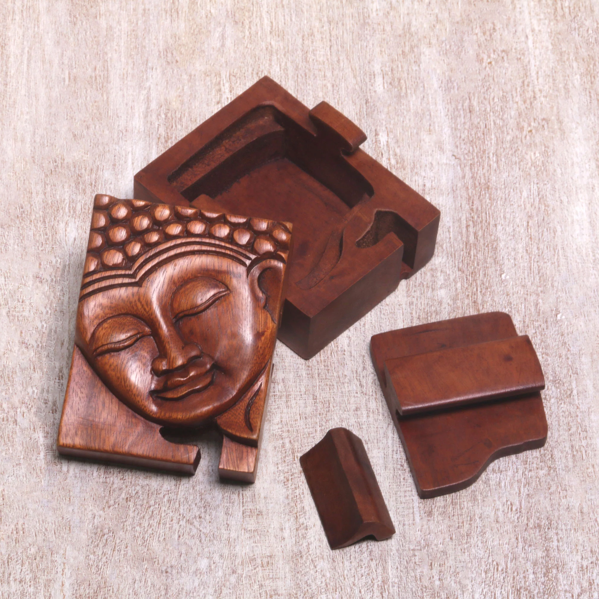 Glory of Buddha Hand Carved Buddha Motif Puzzle Box from Bali - Image 5