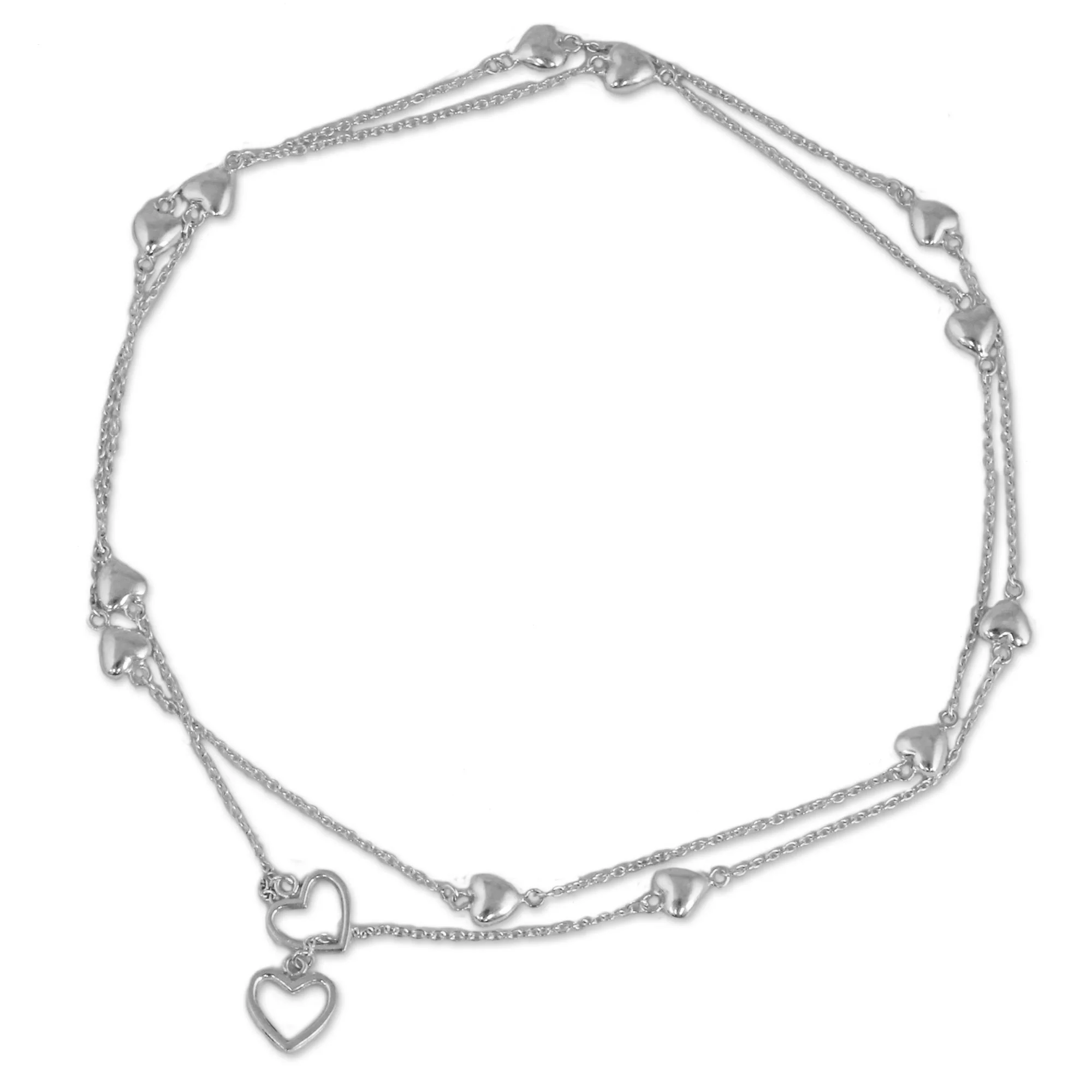 Glossy Hearts Hand Made Sterling Silver Charm Necklace Hearts from India - Image 5