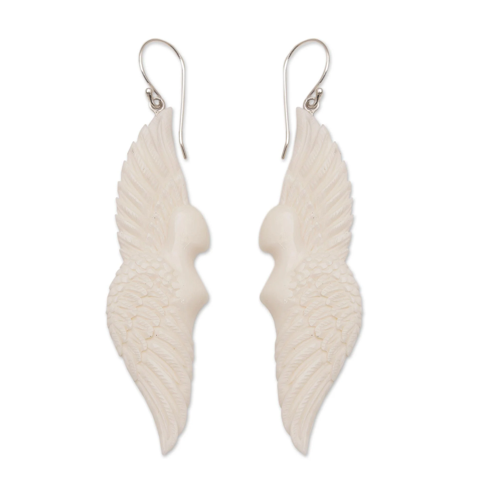 Goddess Wings Handcrafted Wing-Shaped Bone Dangle Earrings from Bali - Image 2