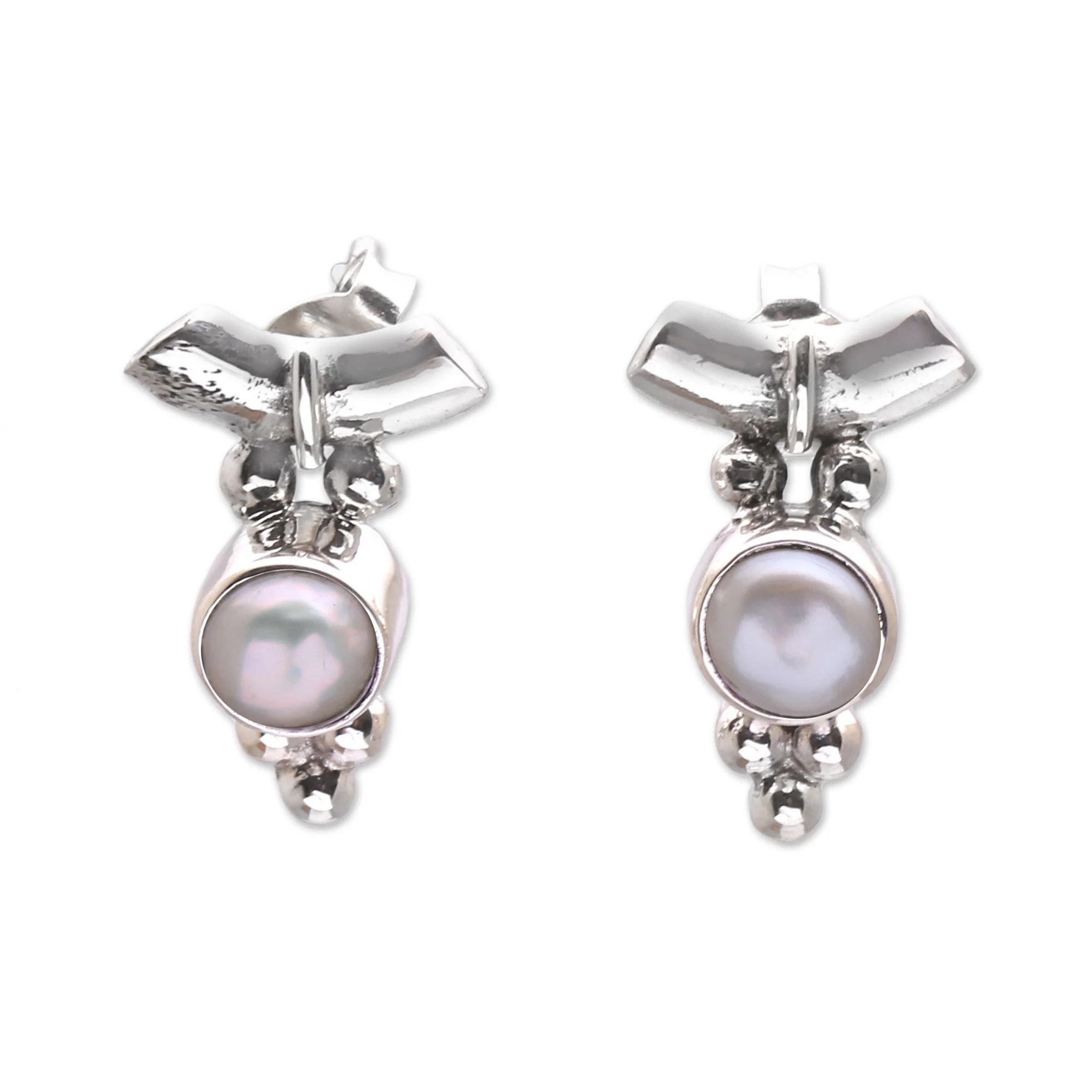 God's Grapes Dot Motif Cultured Pearl Drop Earrings from Bali - Image 2