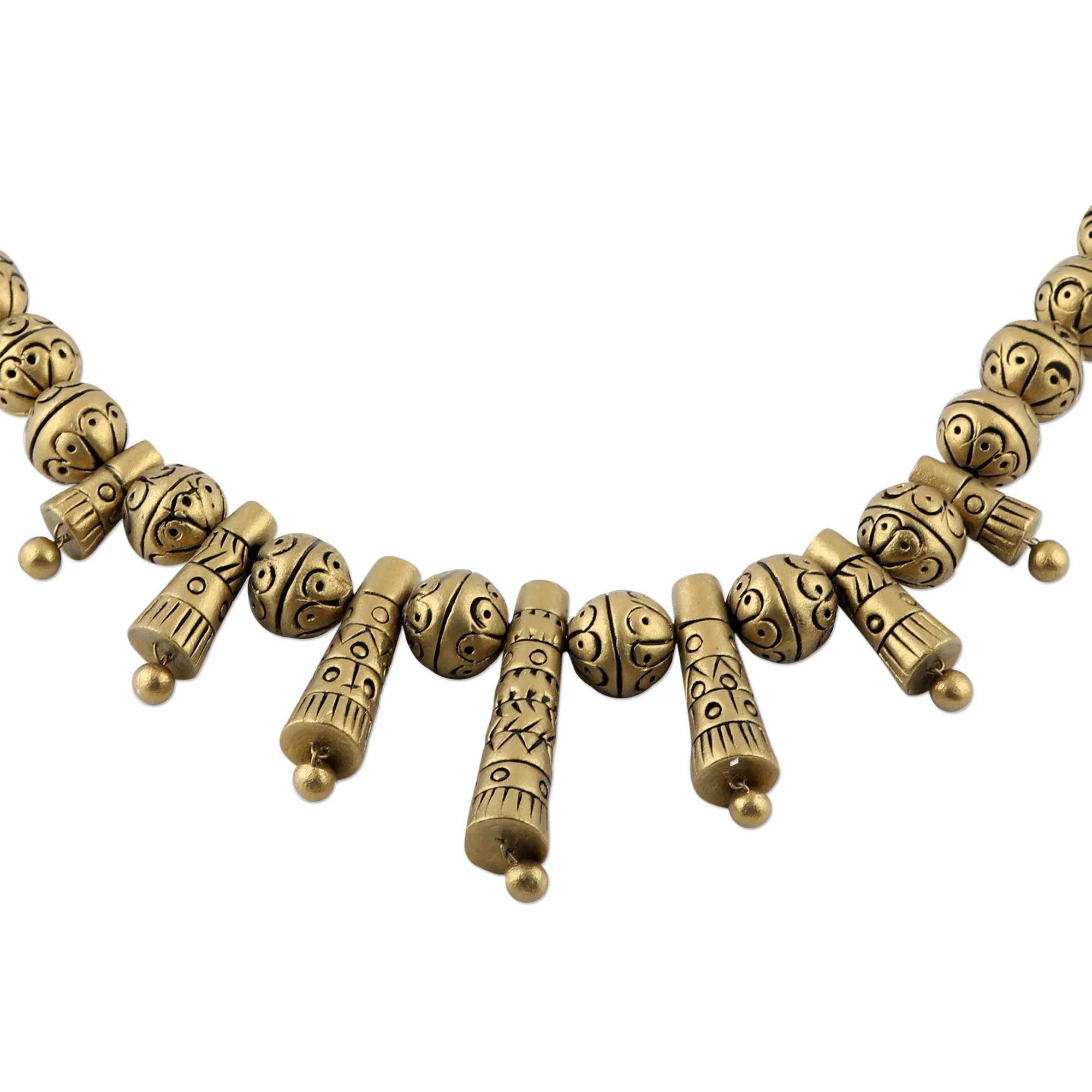 Gold Sun Hand-Painted Golden Sun Ceramic Adjustable Beaded Necklace - Image 4