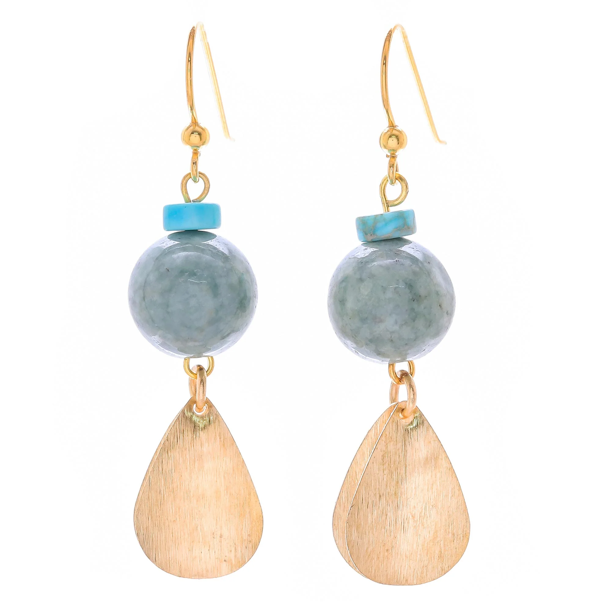 Golden Ancient Jade Dangle Earrings Crafted in Thailand - Image 2