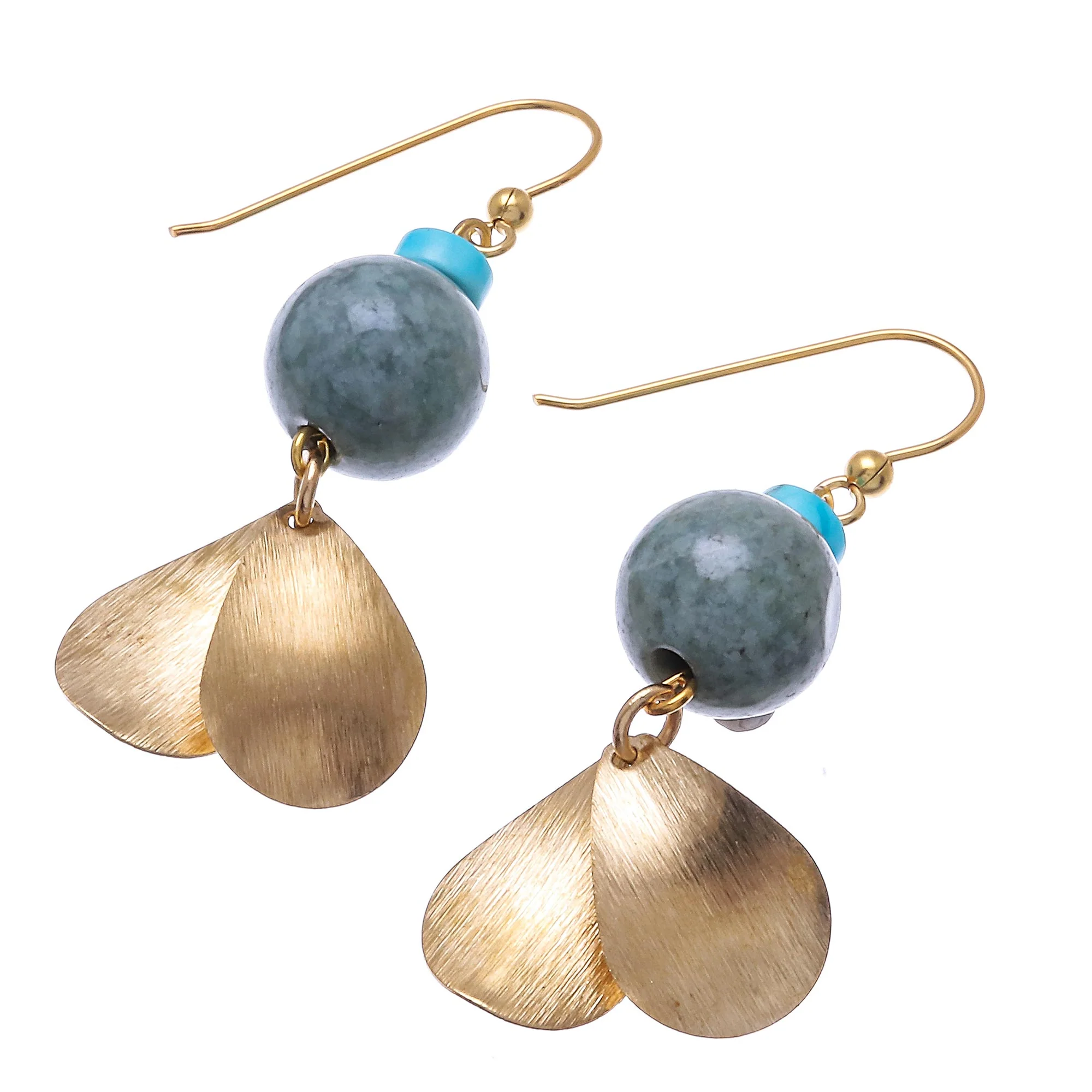 Golden Ancient Jade Dangle Earrings Crafted in Thailand - Image 4
