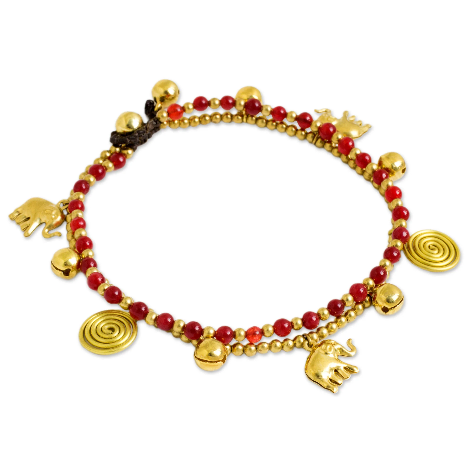 Golden Bell Beaded Elephant & Spiral Charm Anklet - Image 2