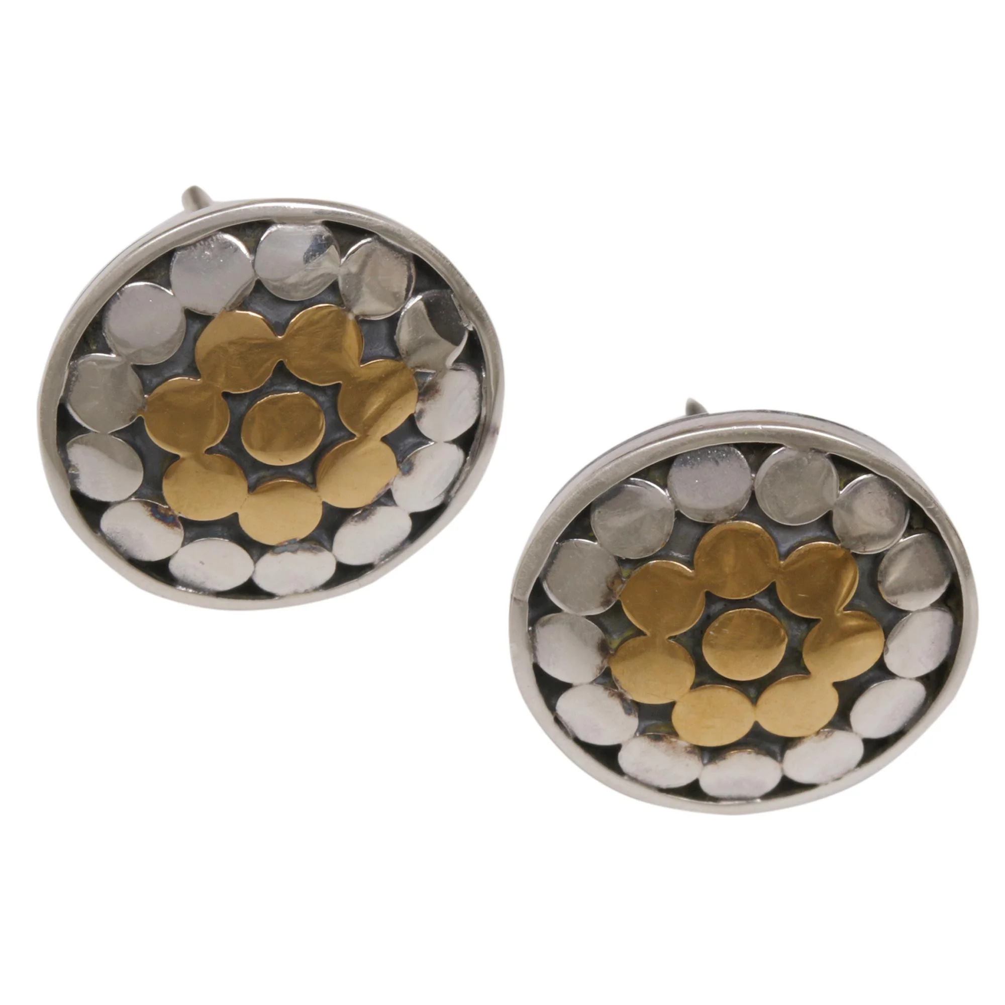 Golden Caps Gold and Sterling Silver Circular Button Earrings Indonesia - Image 2