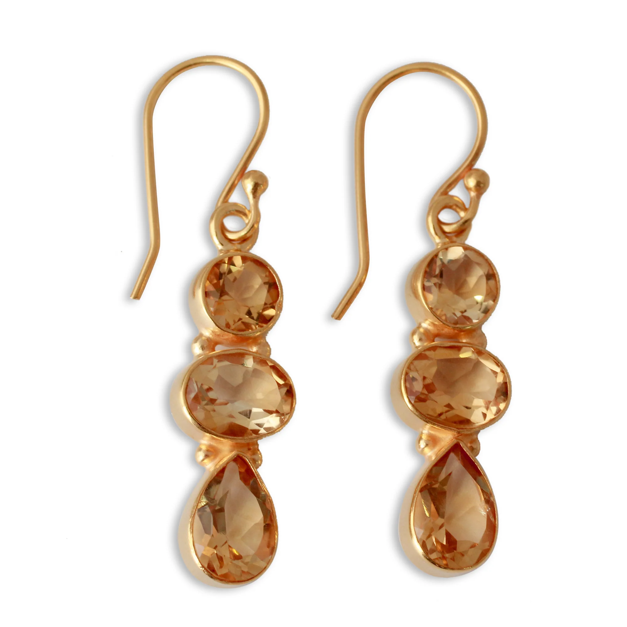 Golden Dazzle 22k Gold Plated Dangle Earrings with Citrine Gems - Image 2