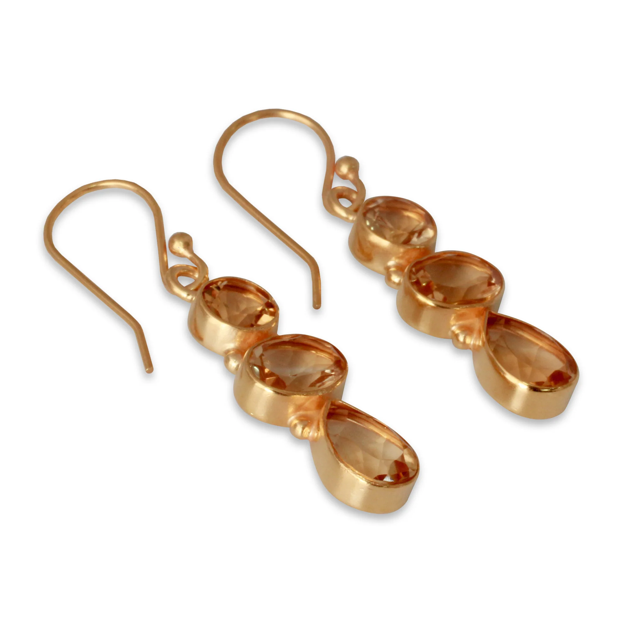 Golden Dazzle 22k Gold Plated Dangle Earrings with Citrine Gems - Image 3