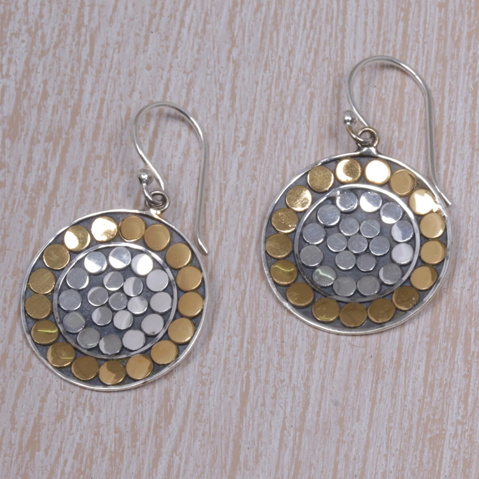 Golden Discs Gold Accent Sterling Silver Dangle Earrings from Indonesia - Image 3