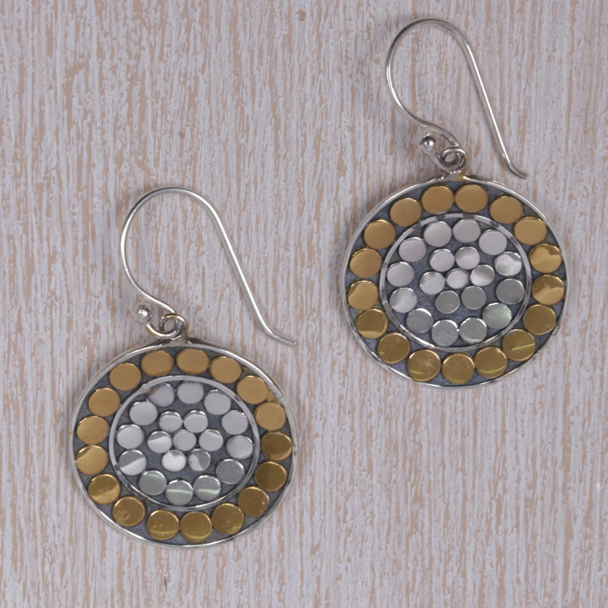 Golden Discs Gold Accent Sterling Silver Dangle Earrings from Indonesia - Image 4