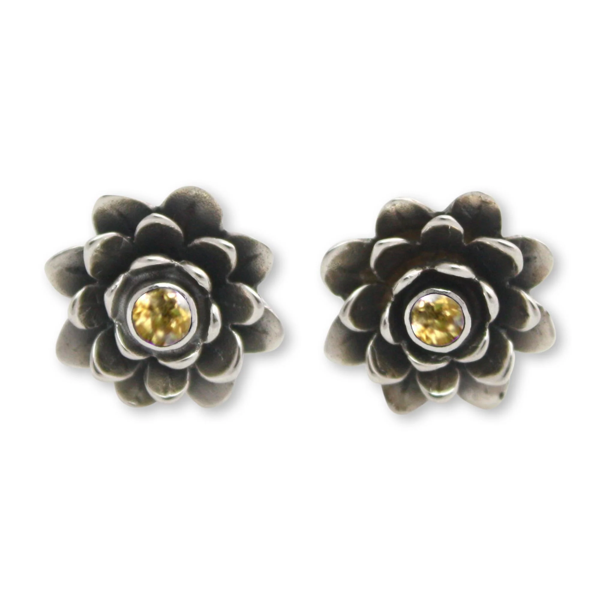 Golden-Eyed Lotus Sterling Button Earrings - Image 2