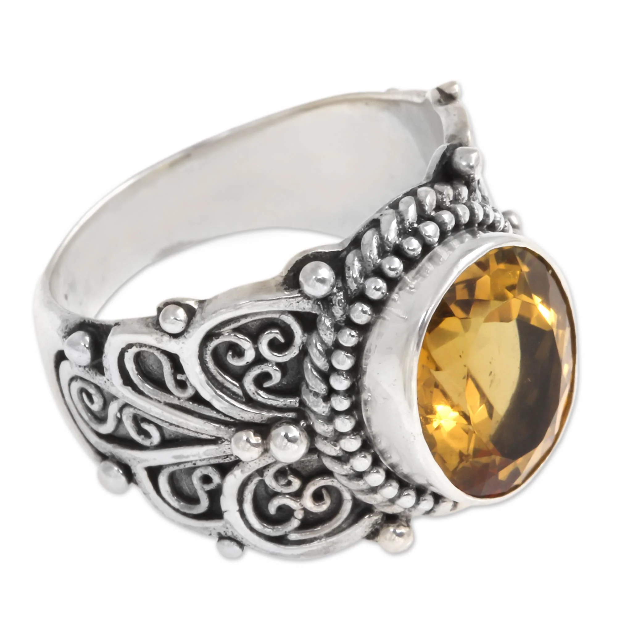 Golden Flower Citrine and Sterling Silver Cocktail Ring from Bali - Image 2