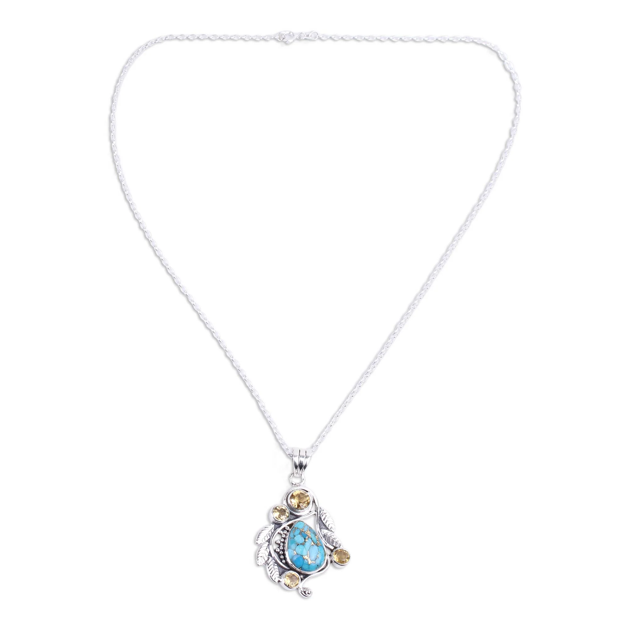 Golden Forest Mist Handmade Composite Turquoise and Citrine Necklace - Image 2