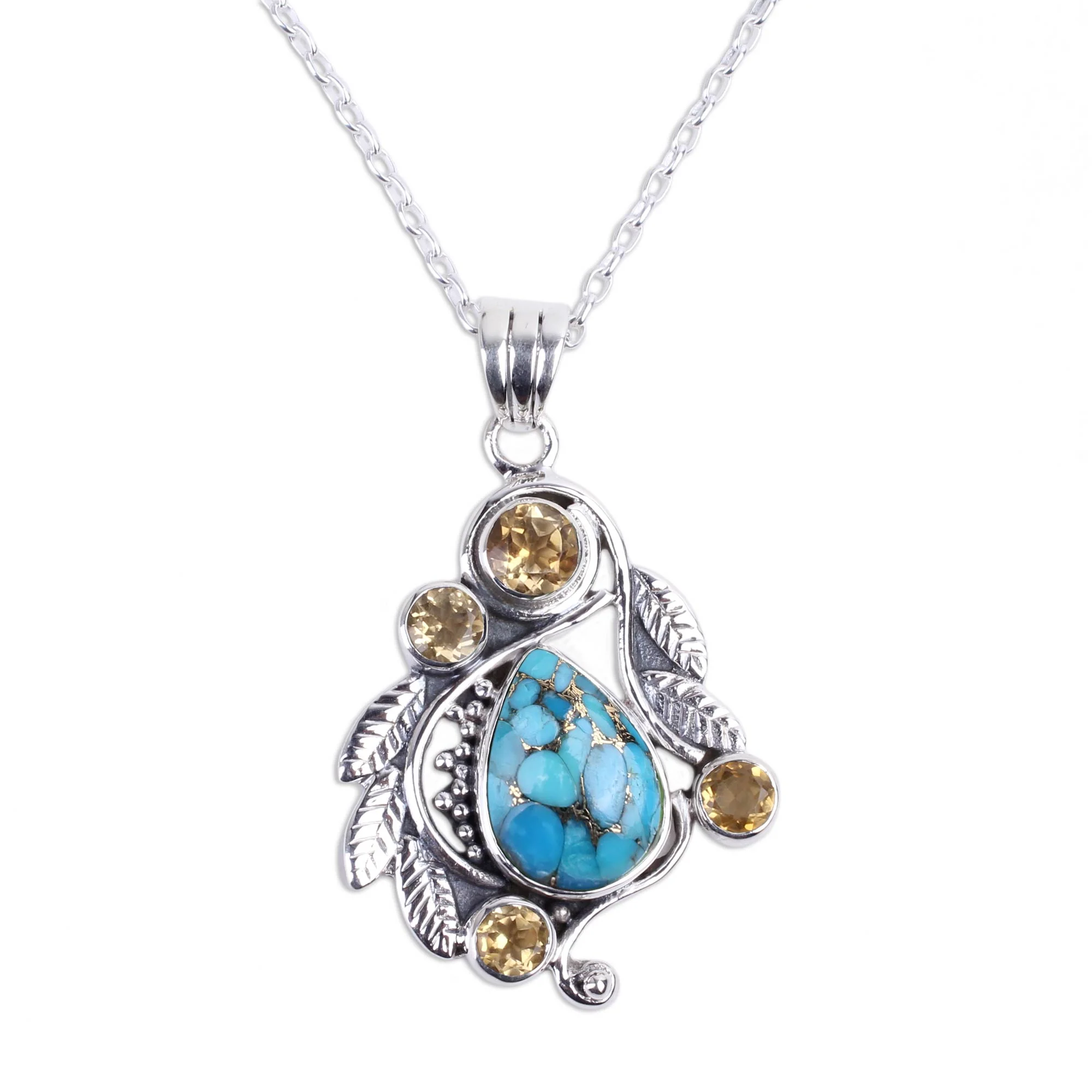 Golden Forest Mist Handmade Composite Turquoise and Citrine Necklace - Image 4
