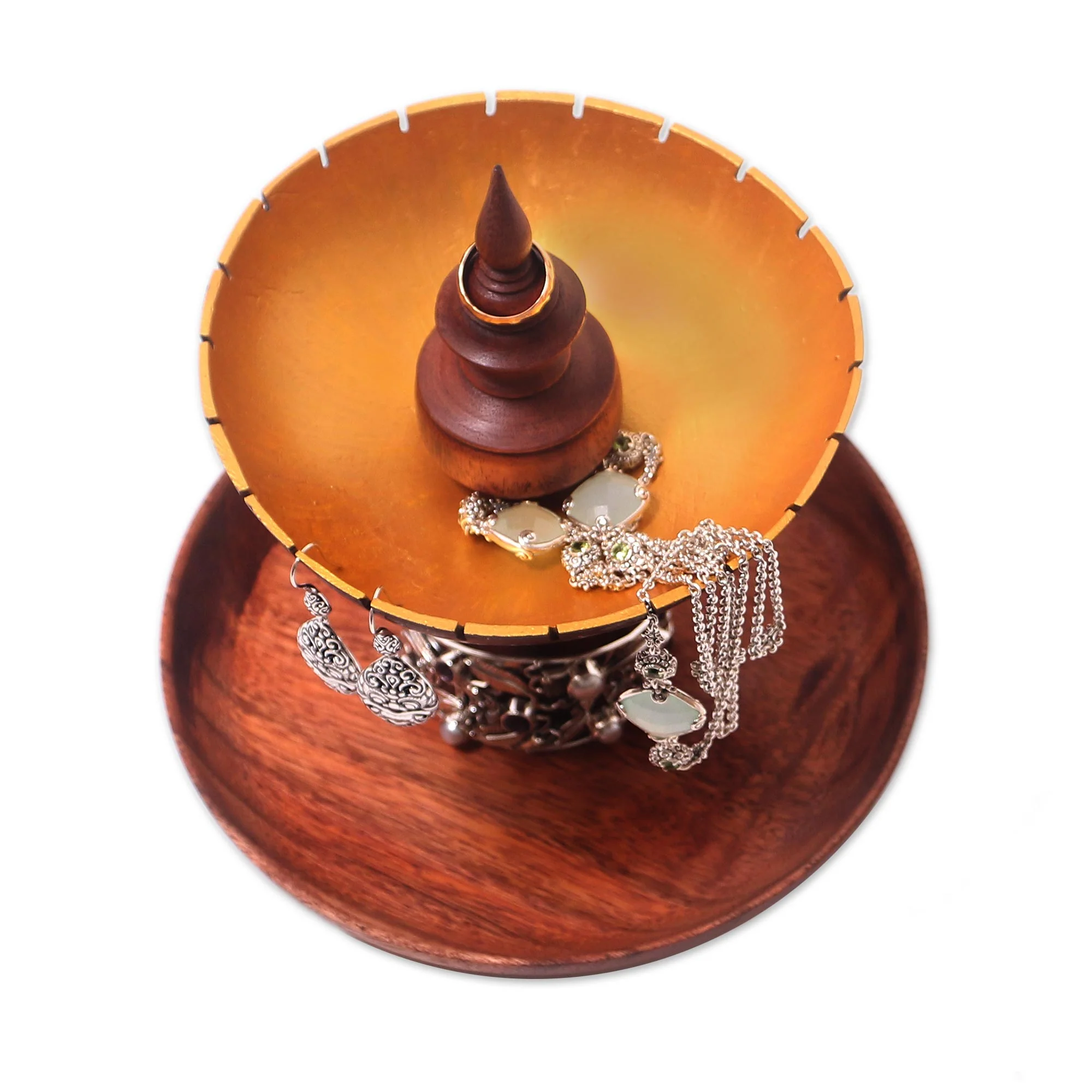 Golden Fountain Suar Wood and Coconut Shell Jewelry Stand from Bali - Image 3
