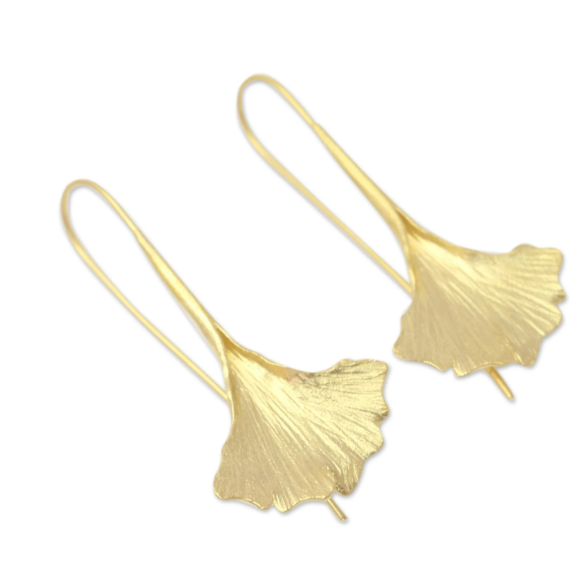 Golden Ginko Leaf Gold Plated Sterling Silver Ginko Leaf Drop Earrings - Image 4