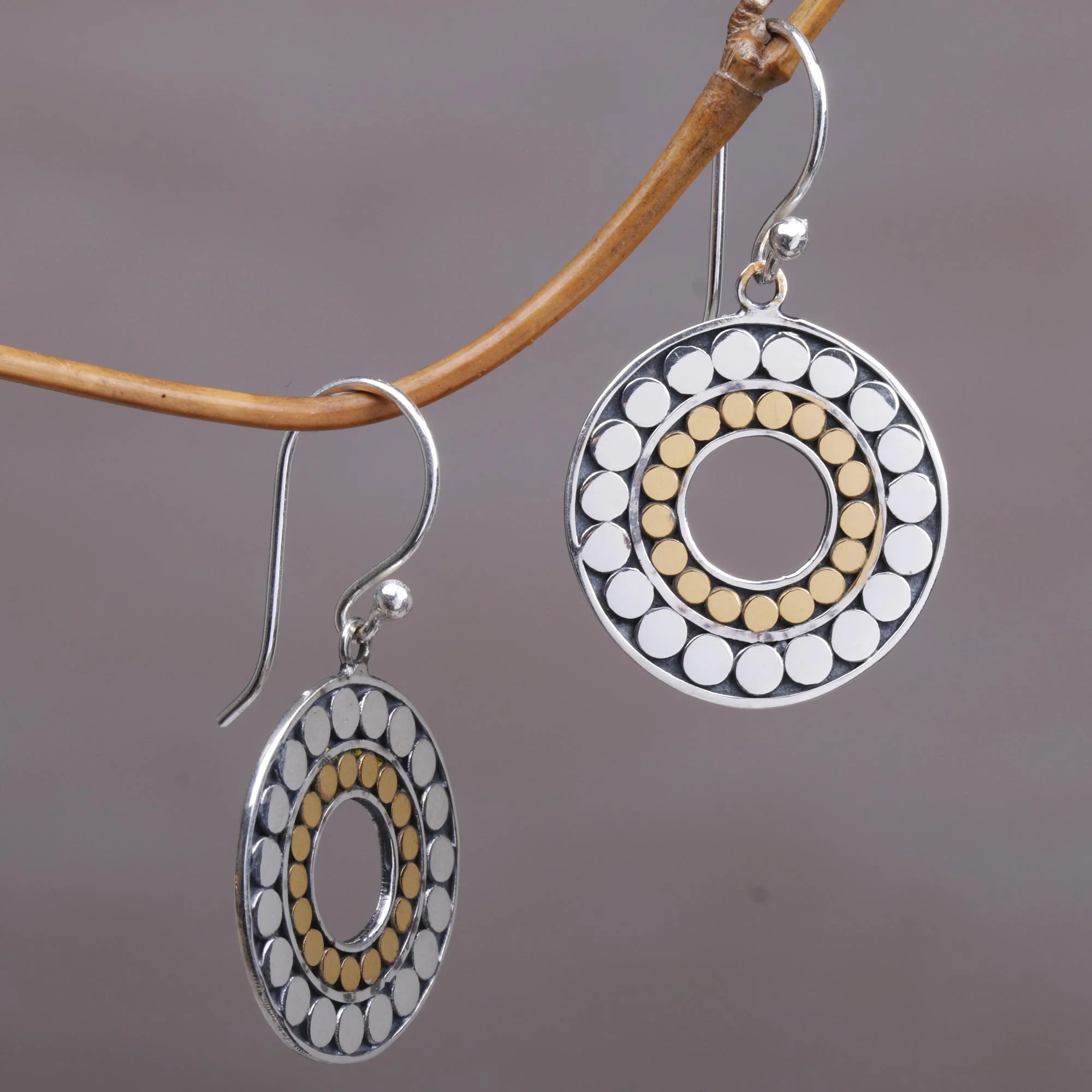Golden Halos Gold and Sterling Silver Circle Dangle Earrings Indonesia - Image 3