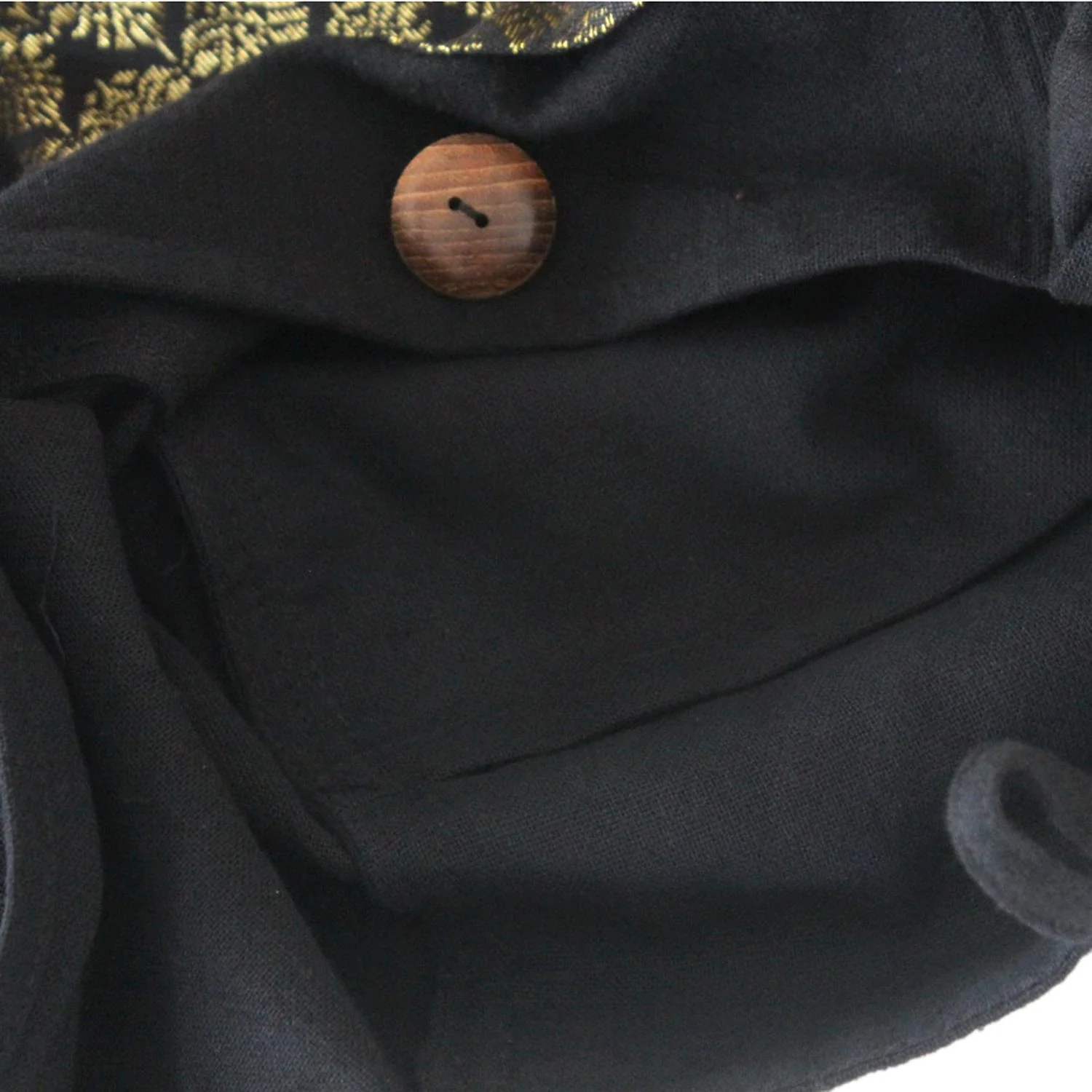 Golden Lotus Brocade and Black Cotton Sling Bag - Image 3
