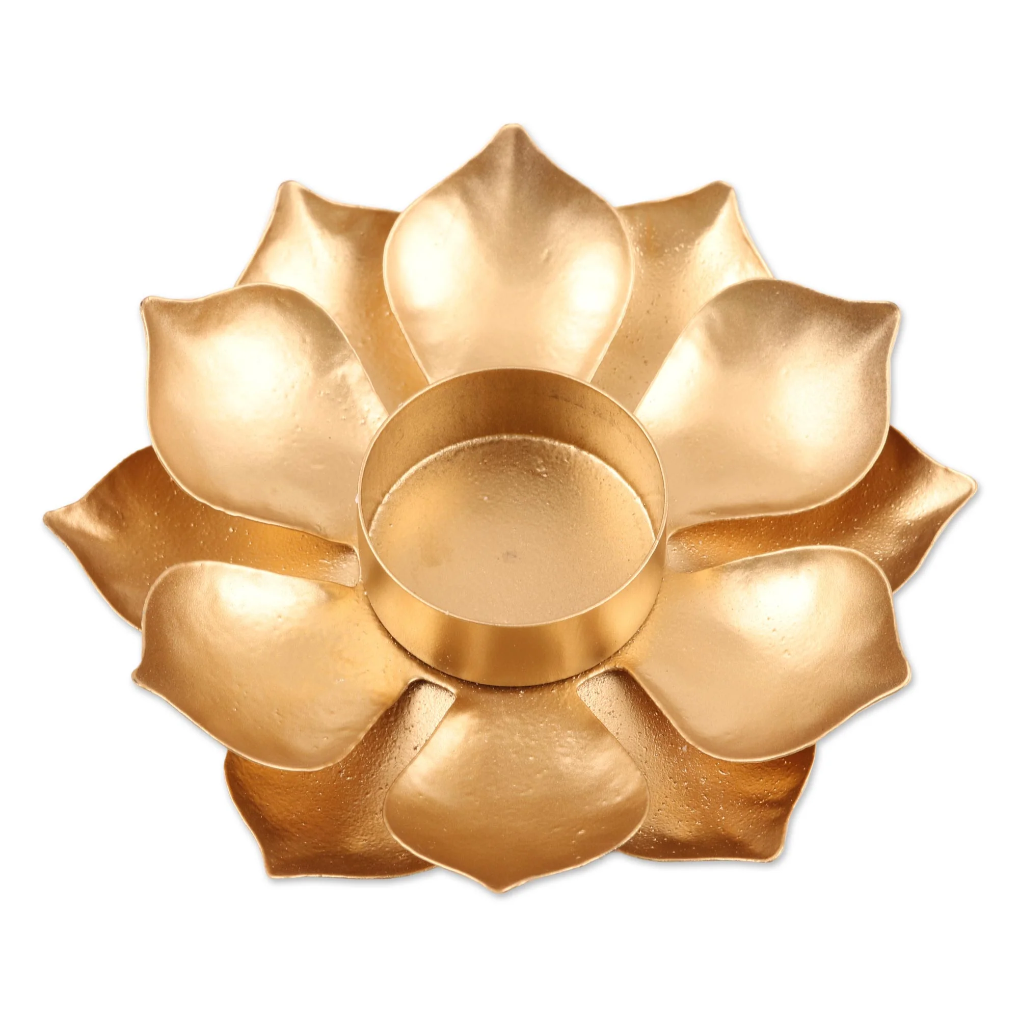 Golden Lotus Glow Gold Finish Steel Lotus Blossom Tealight Candleholder - Image 4