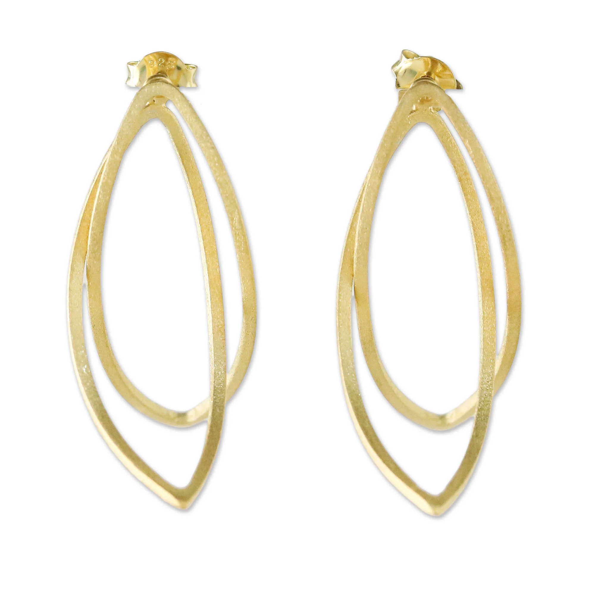 Golden Lotus Petals Thai Petal Shaped Gold Plated Sterling Silver Drop Earrings - Image 2