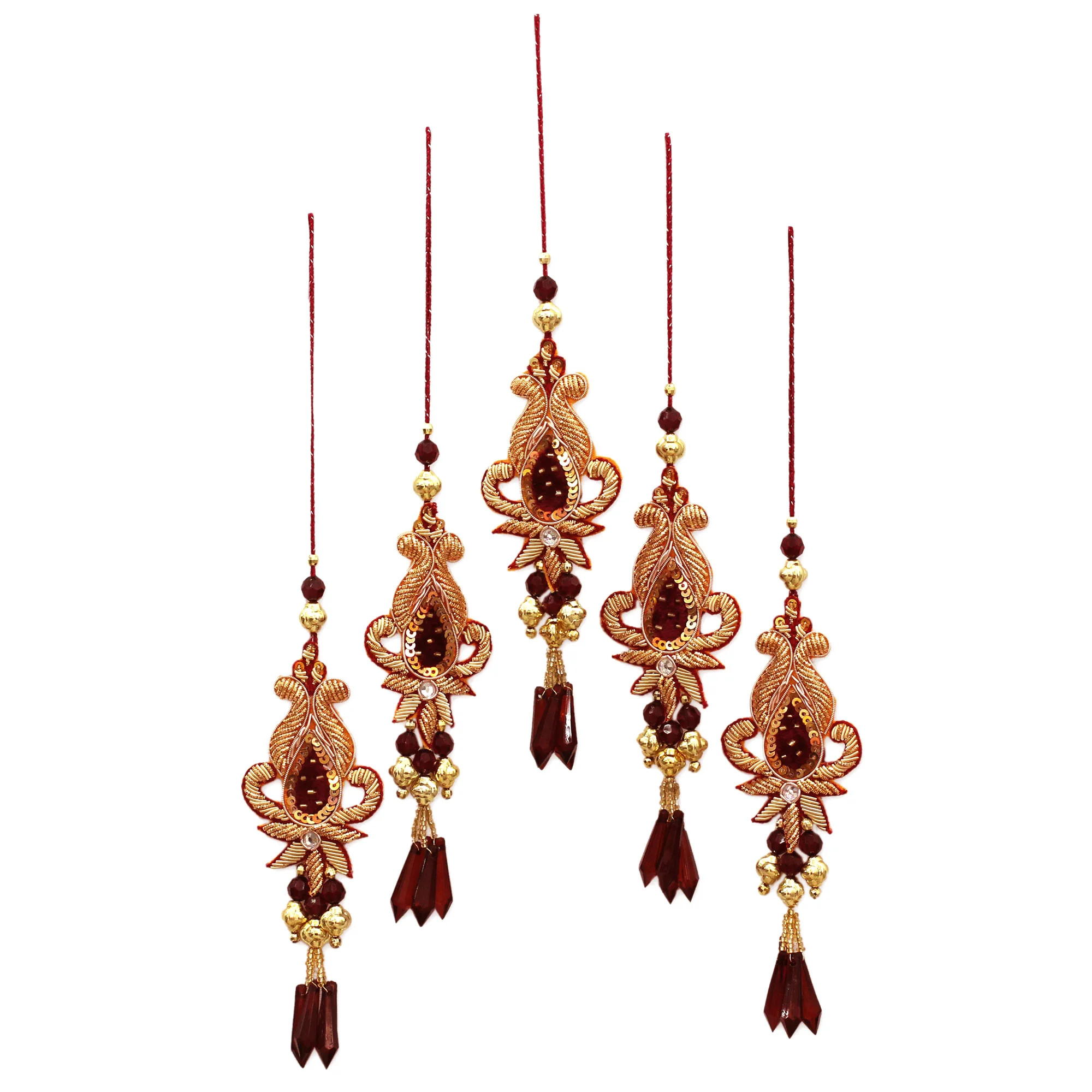 Golden Paisley Beaded Holiday Ornament Set - Image 2